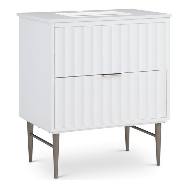 Maklaine Modern / Contemporary Rich White Finish Bathroom Vanity