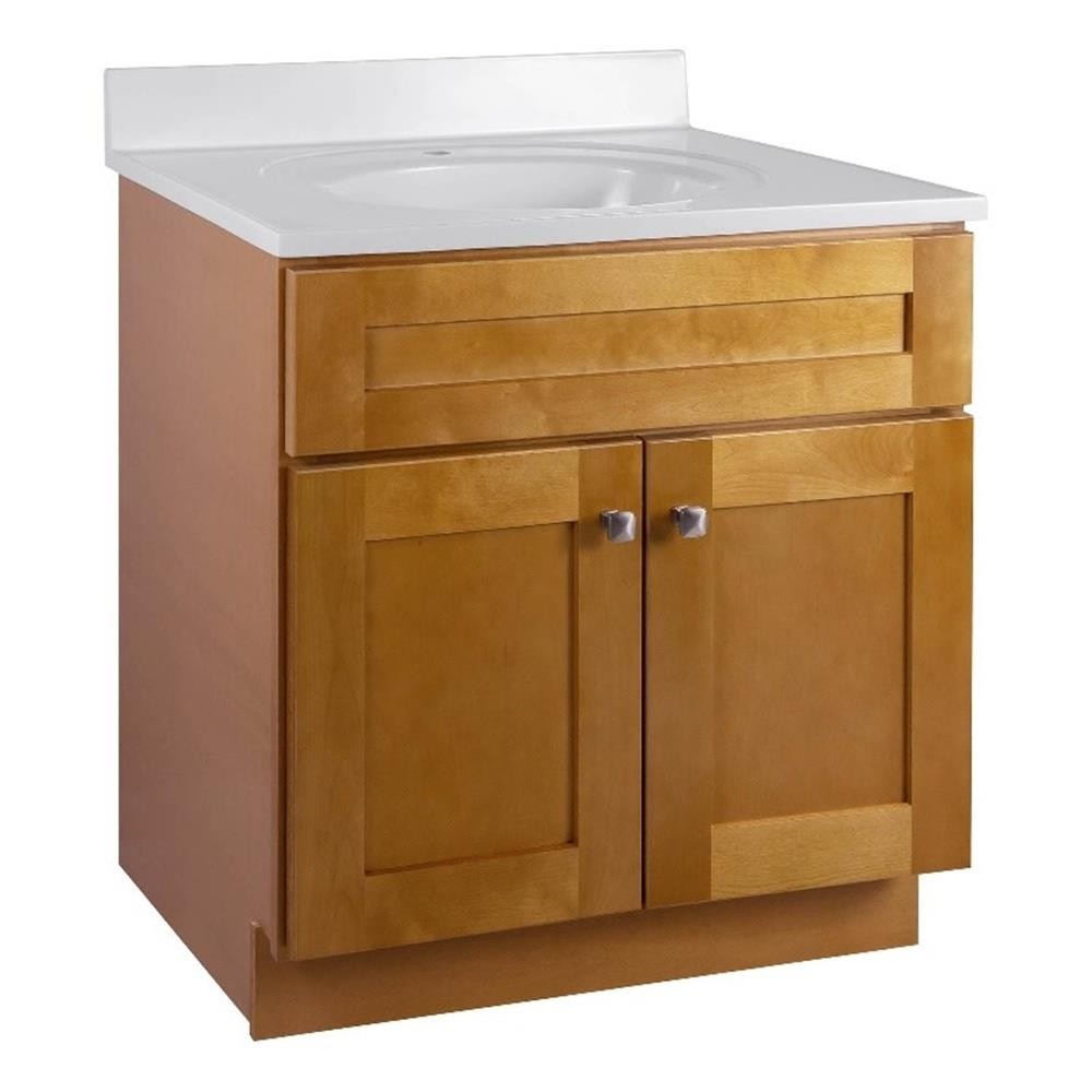 Design House Brookings 31″ Marble Bathroom Vanity with Single Hole in Birch