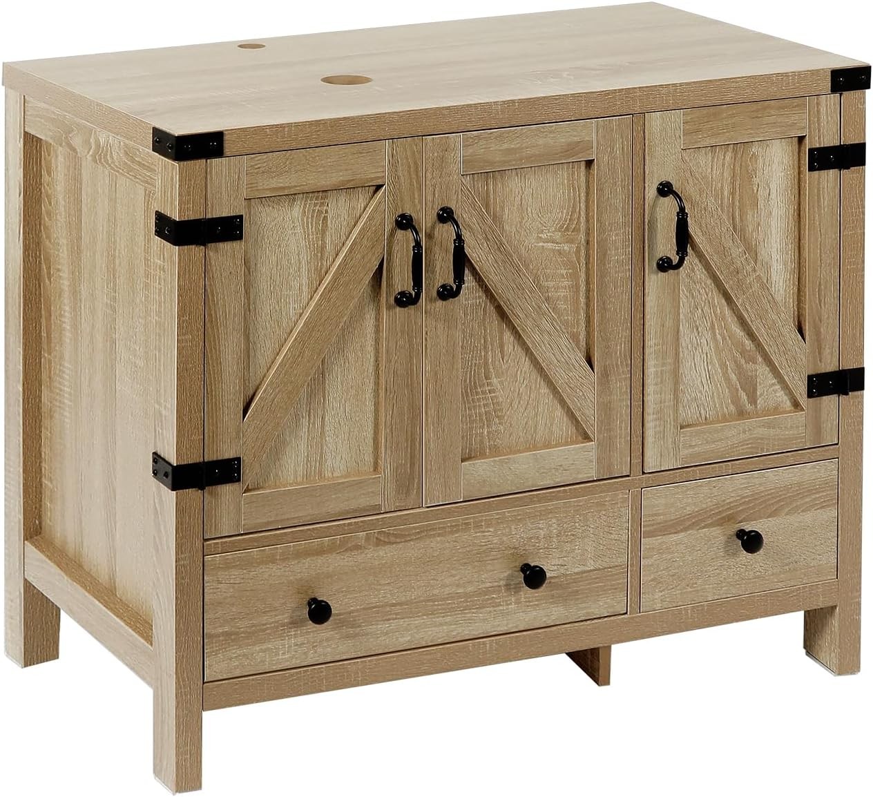 36-inch Natural Color Bathroom Vanity with Side Cabinet Rustic Fixture Standing