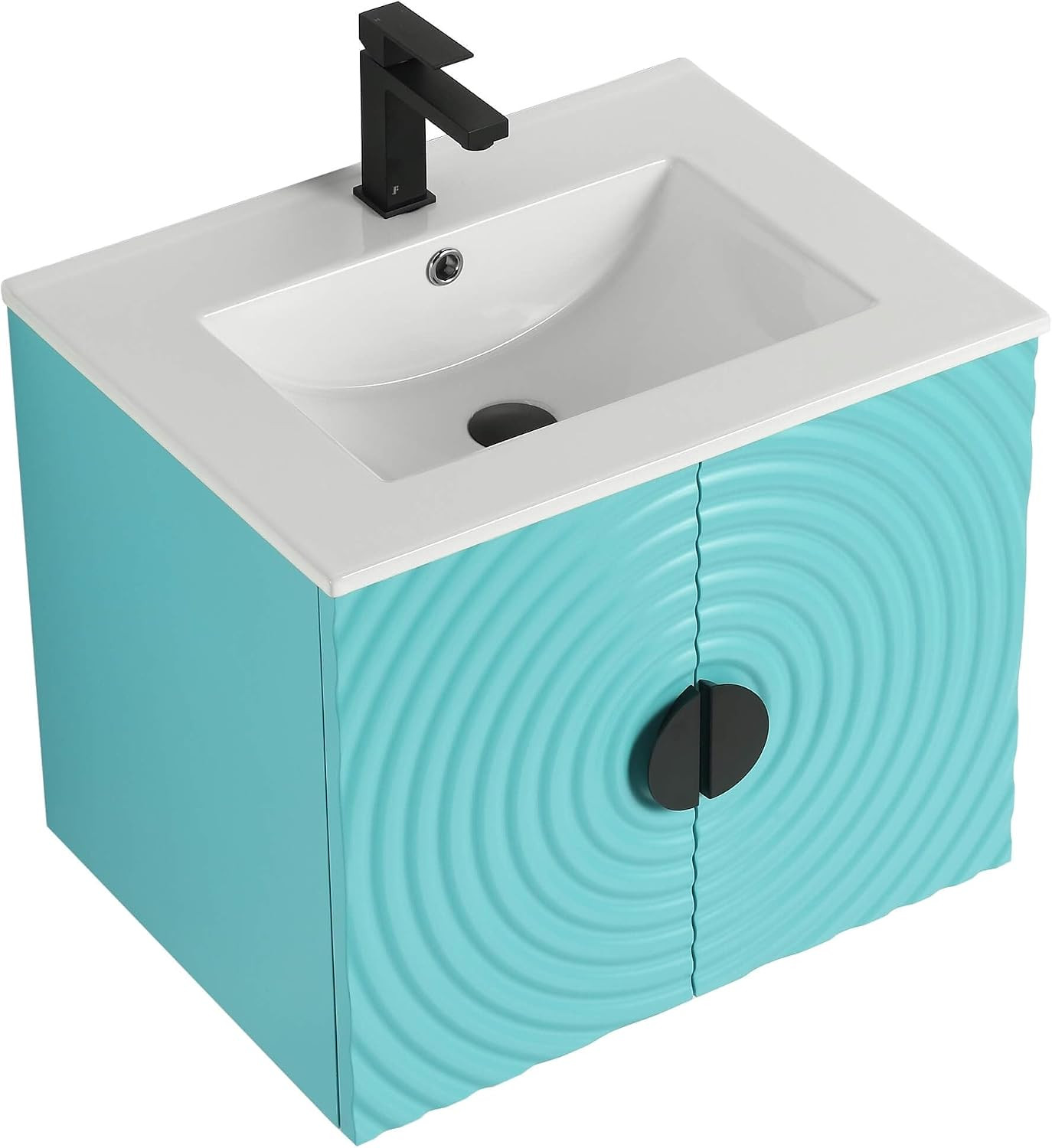 Pellabay Modern 24 Inch Bathroom Vanity with Sink Blue, Fluted Door Design, Floa