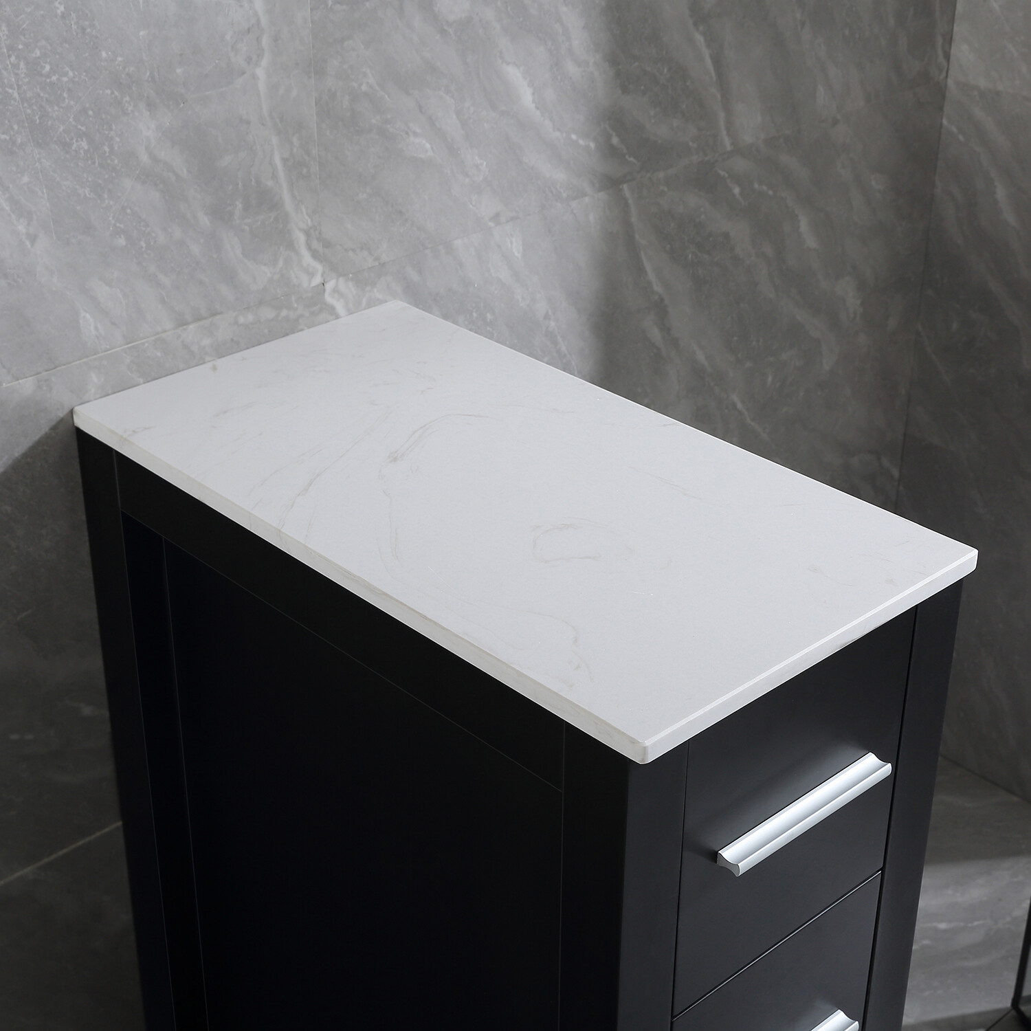 11.8″ Modern Bathroom Vanity Small Cabinet with Stone top & 3 Drawers Black