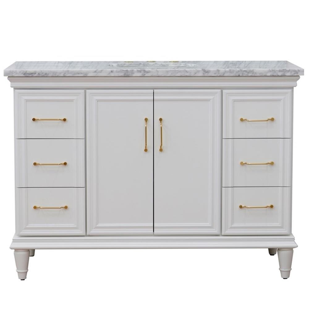49 in. Single Wooden Vanity White with White Carrara Marble Oval Sink