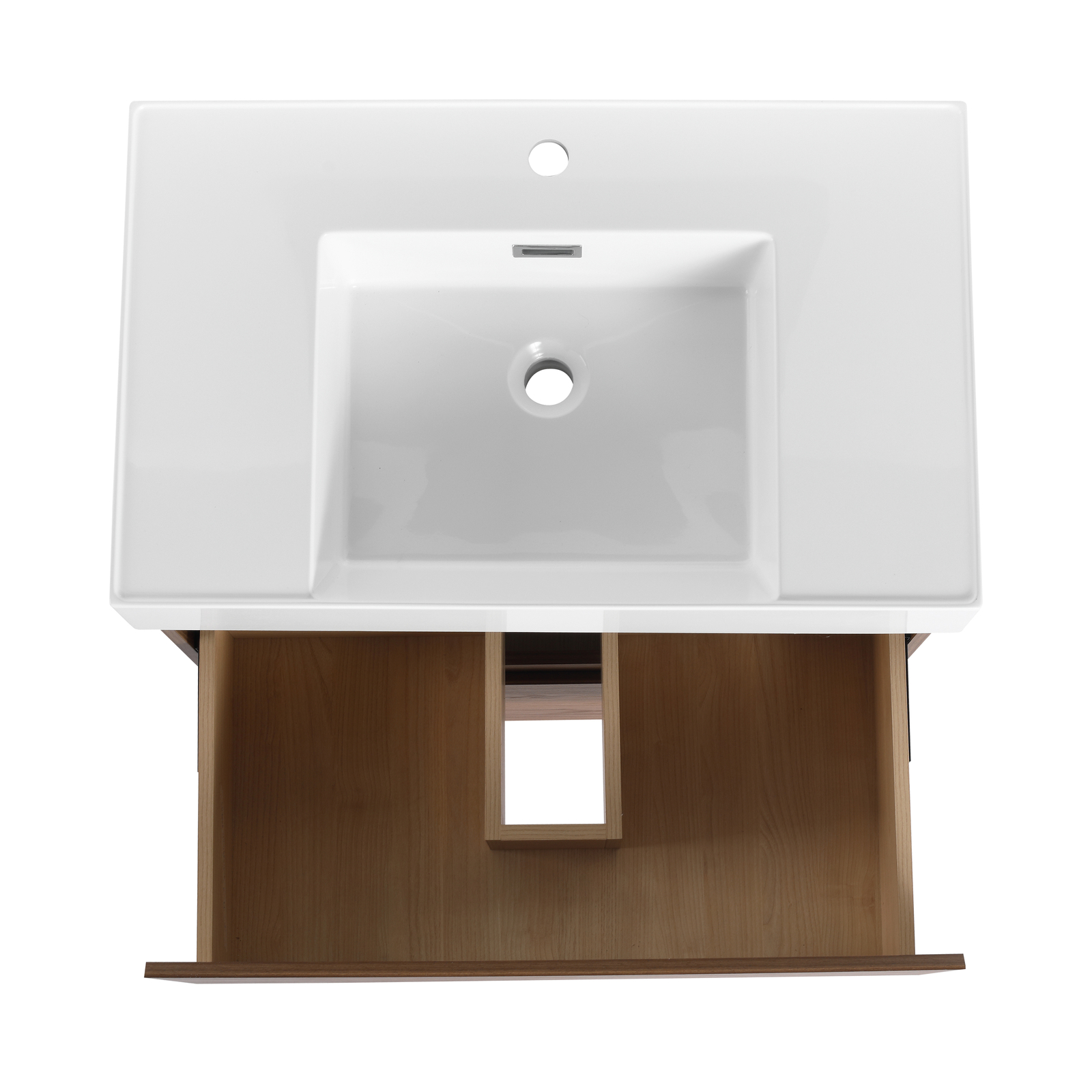 30″ Wood Freestanding Bathroom Vanity W/ Undermount Resin Sink +2 Drawers Brown