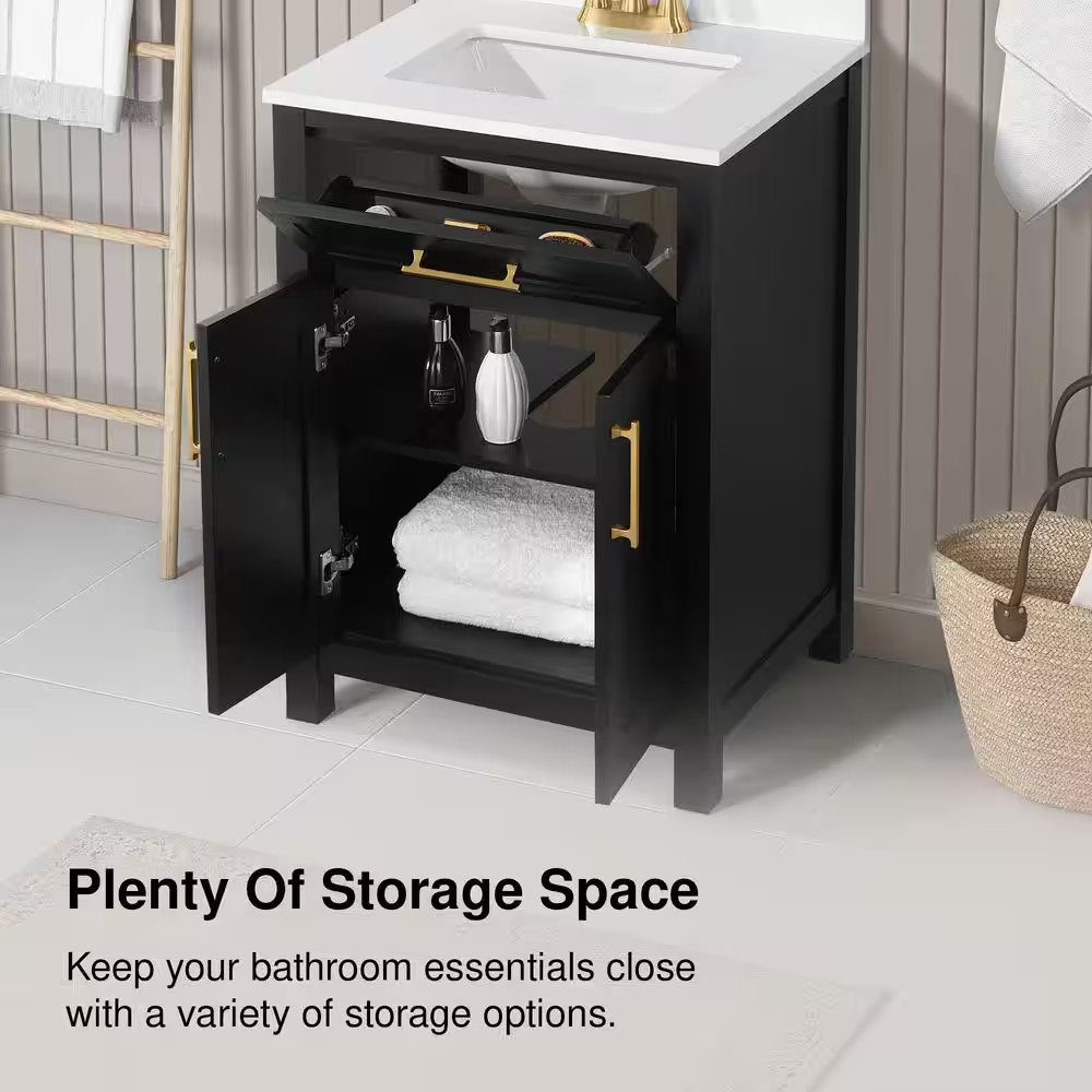 Beaufort 24 In. Single Sink Freestanding Black Bath Vanity with White Engineered