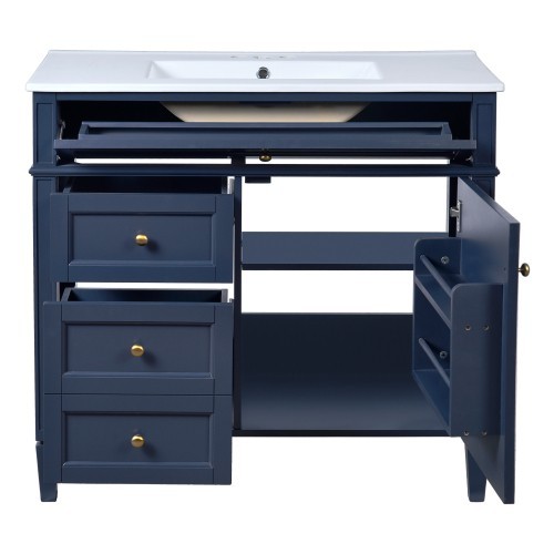 36” Blue Bathroom Vanity w/ Sink & Mirror Cabinet Storage Soft Close Doors