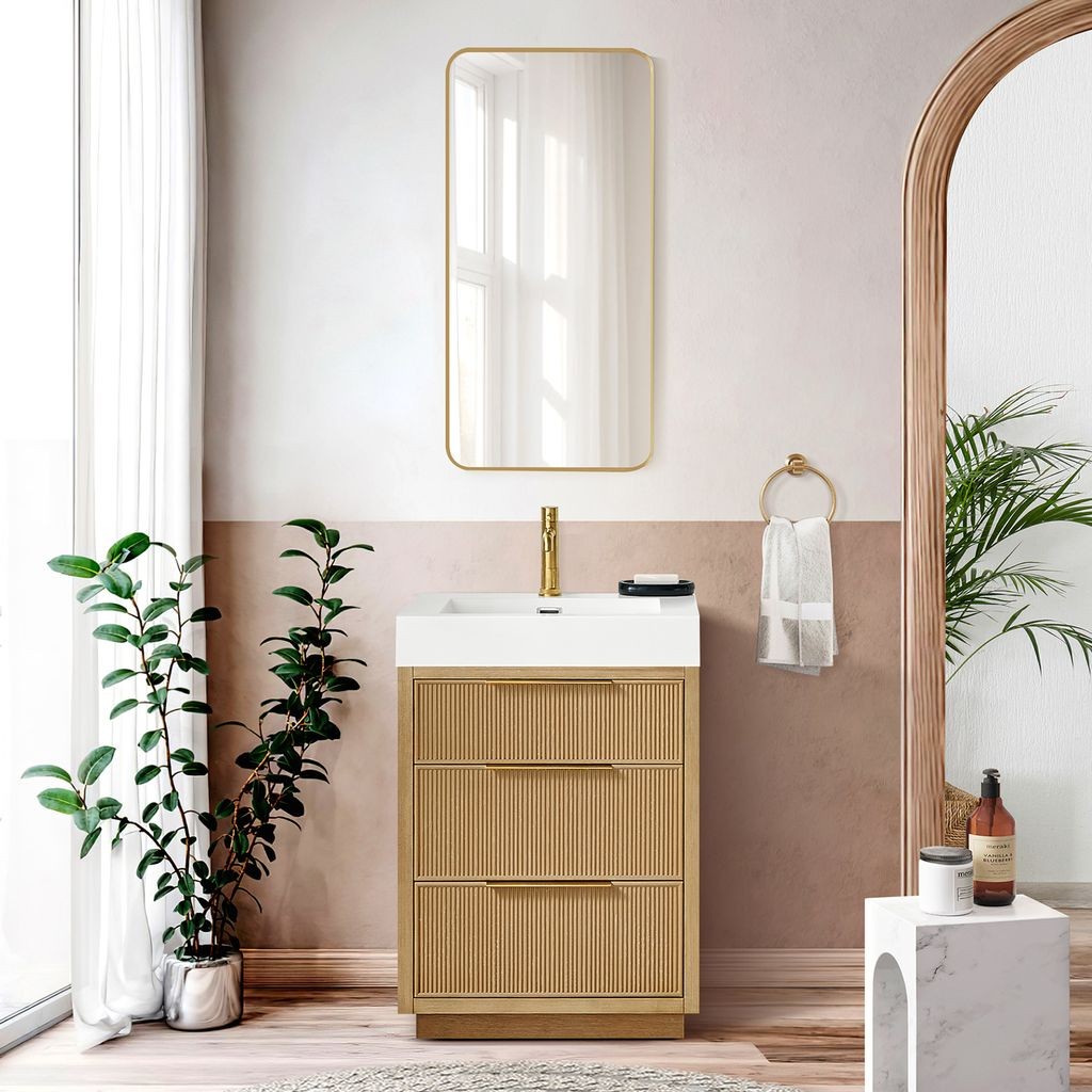Hohhot 24″ Single Bath Vanity in Washed Ash Grey with White Stone Top