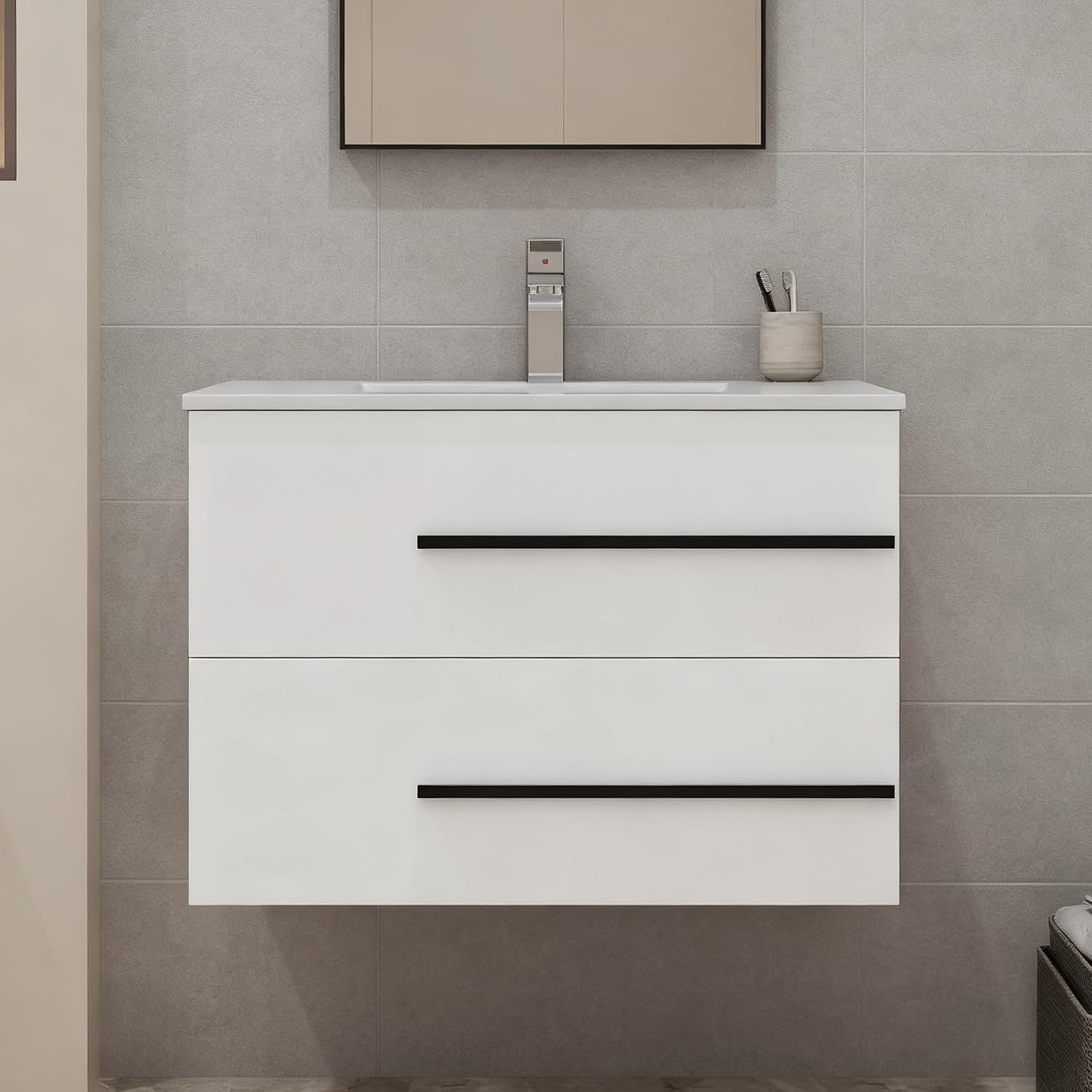 30 inch Floating Bathroom Vanity with Sink Space Saving Fluted Design for Small
