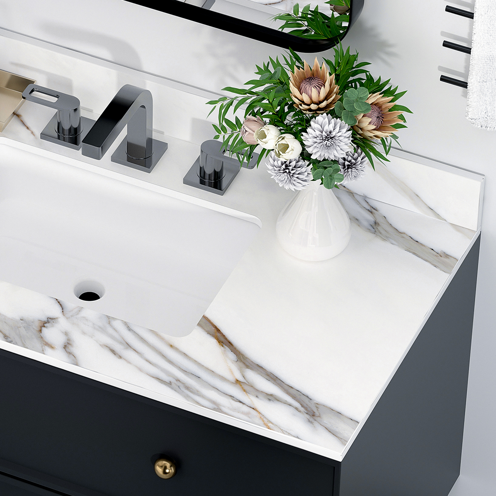 43 Inch Marble Vanity Top Sintered Stone Undermount Rectangular Sink +3 Hole