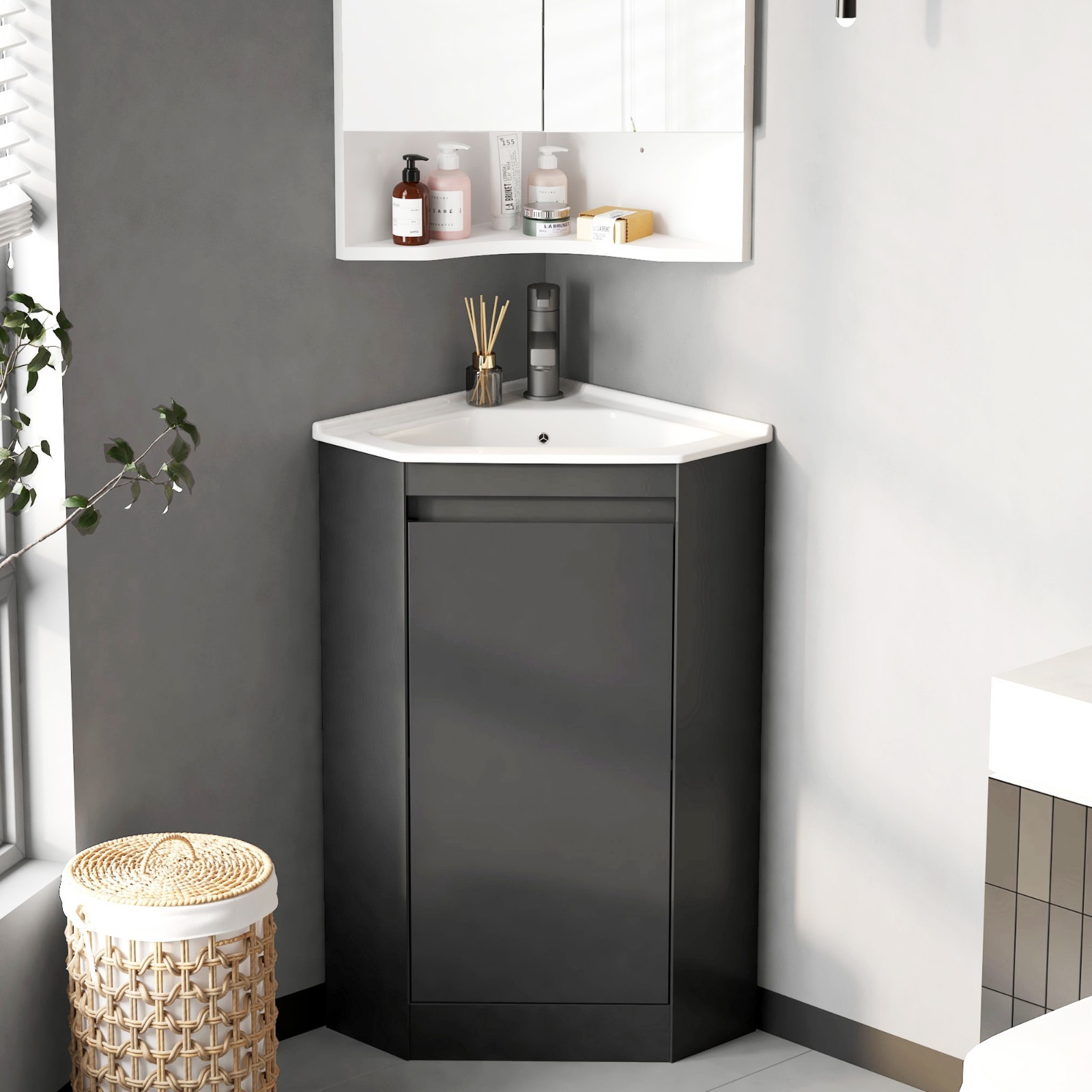 Corner Bathroom Vanity Sink Combo for Small Space Freestanding Storage Cabinet