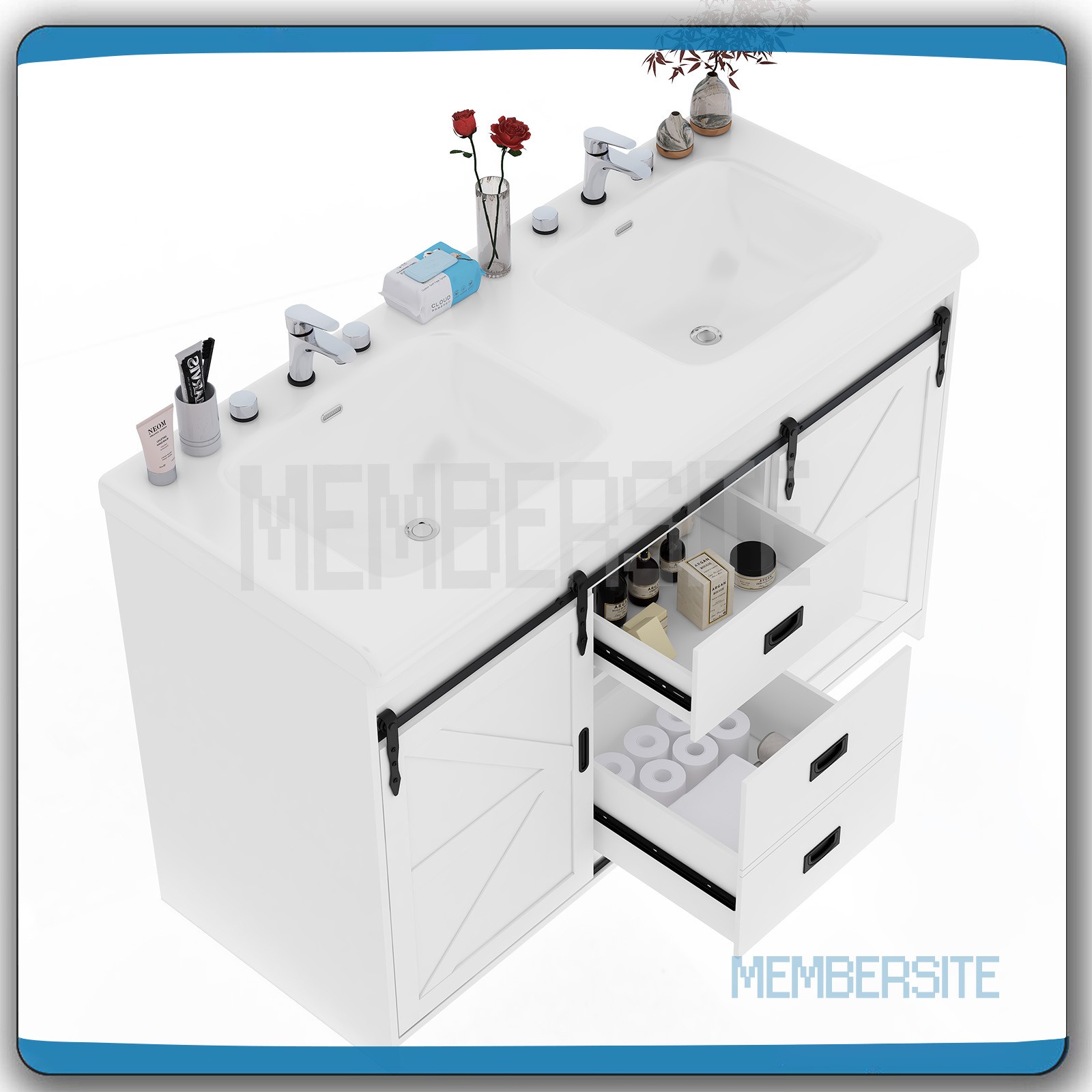 Bathroom Vanity Cabinet ,47.3″ Ceramic Sink ,Bathroom Vanity and 2 Sliding Doors