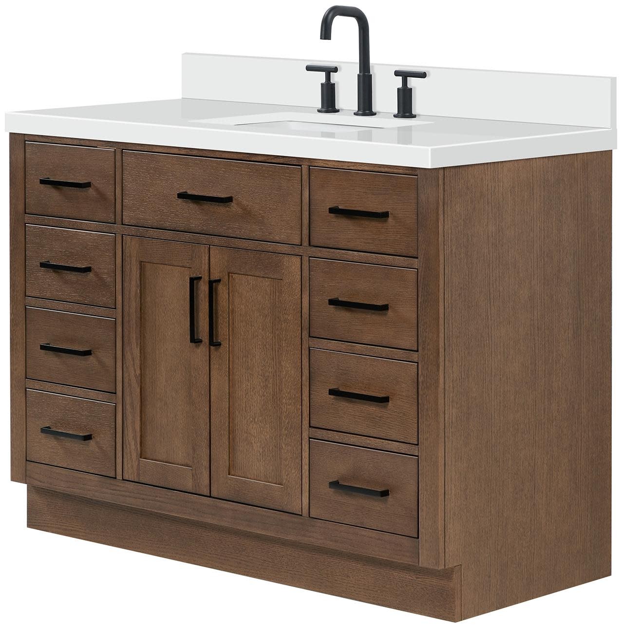 Ariel T049SWQRVO Hepburn 49″ – Black / Pure White Quartz Top / Satin Brass