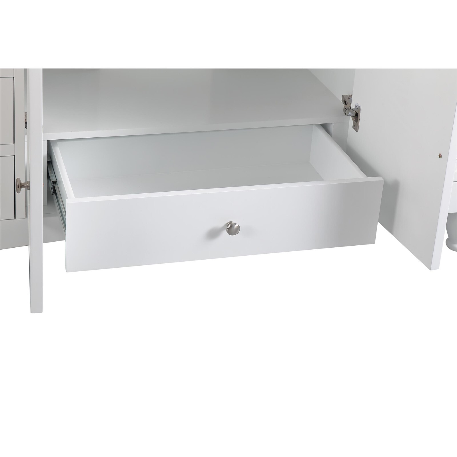 58″ White Curved Front Single Bathroom Sink Vanity Single Bowl Stone Top Cabinet