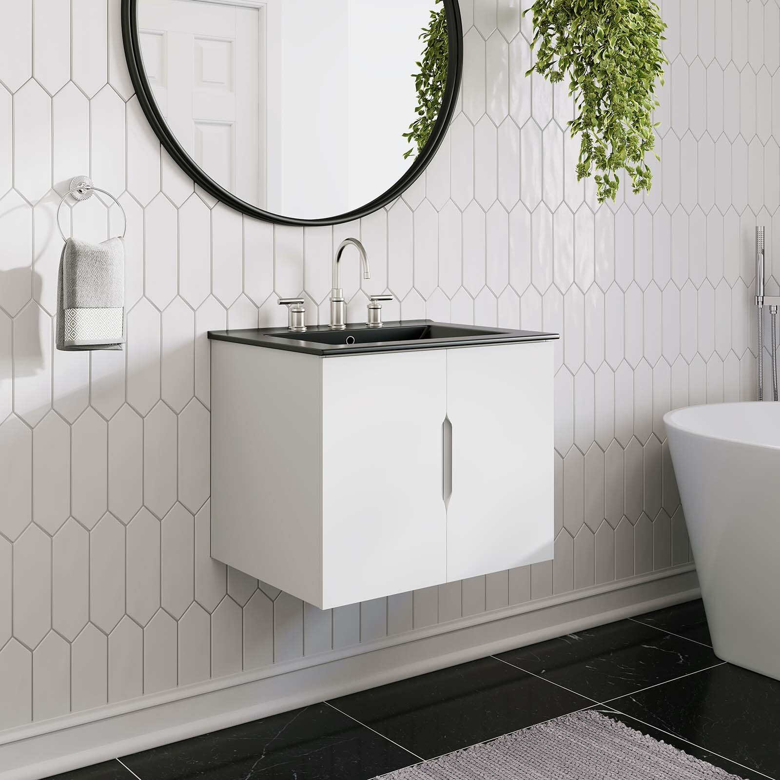Modway Vitality 24″ Wall-Mount Bathroom Vanity in White Black