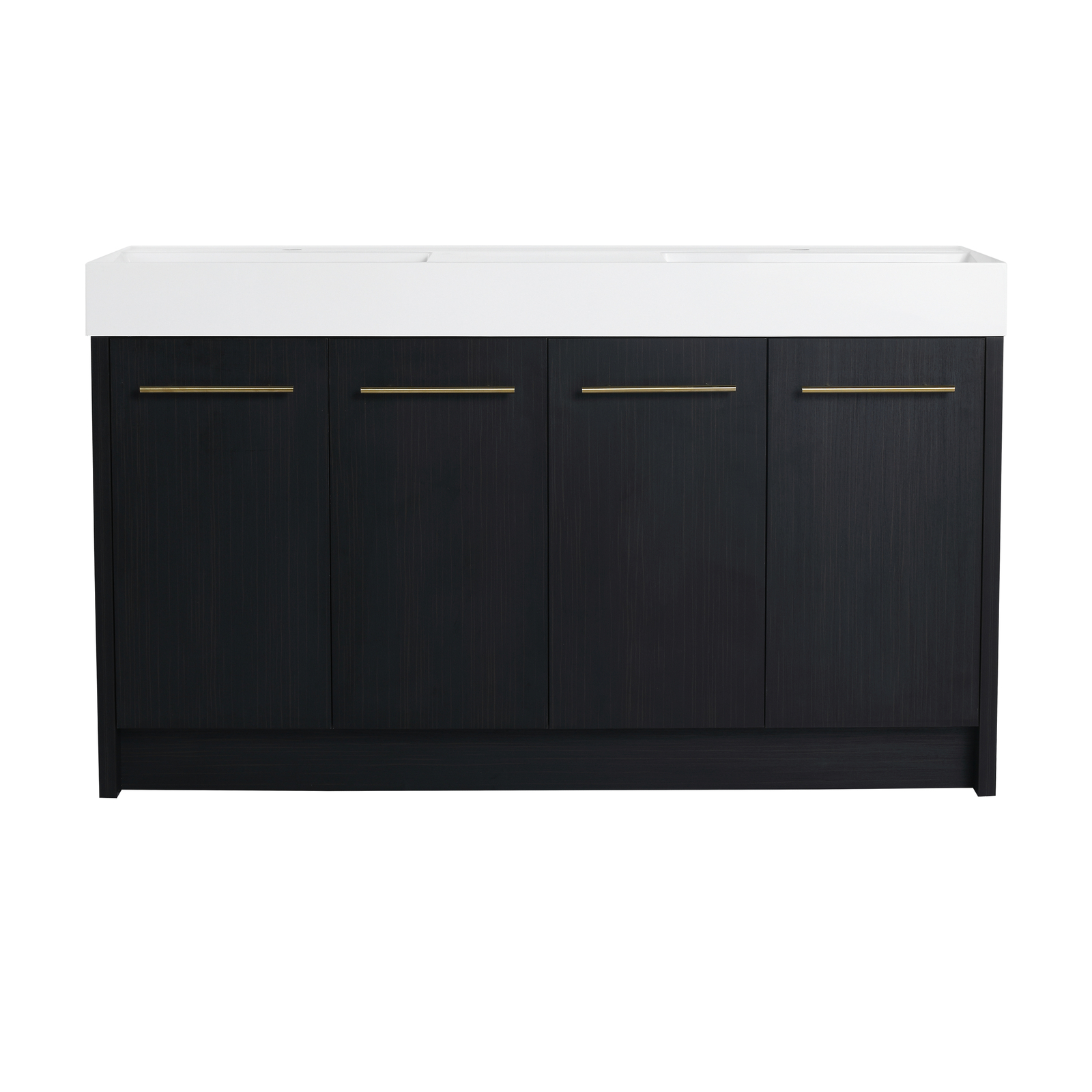 60 in Wood Freestanding Bathroom Vanity W/ Resin Double Sink Door Cabinet Black