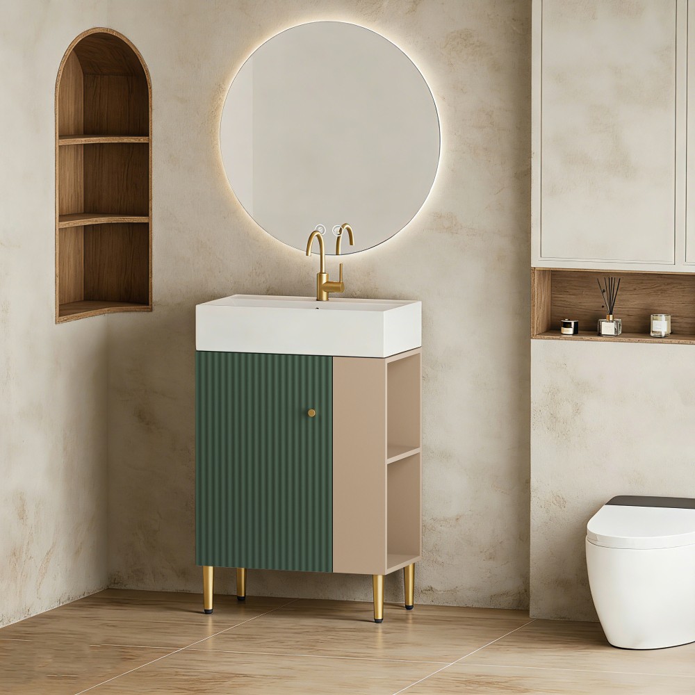 21.6″ Bathroom Vanity w/ Ceramic Sink, Soft-Close Door, Green Finish