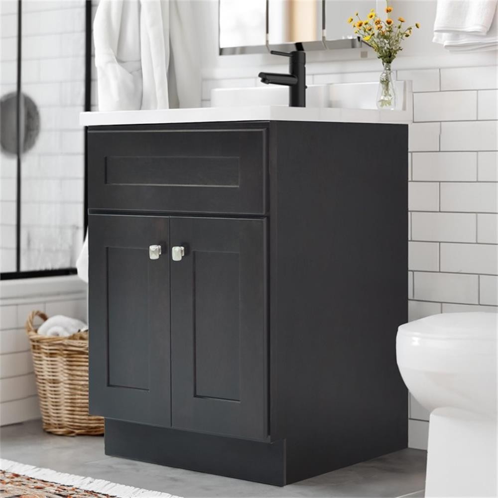 Bowery Hill Vanity in Espresso with White Marble Top Fully Assembled 25″