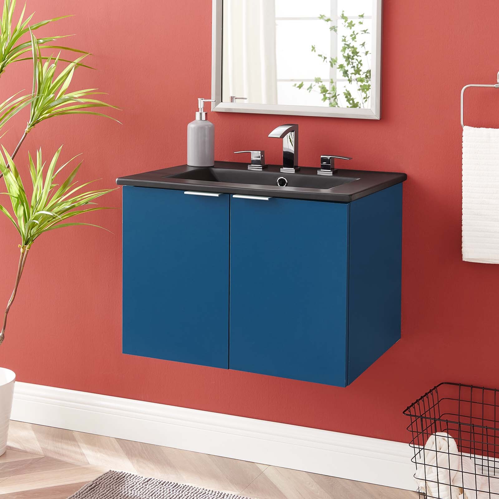Modway Maybelle 24″ Wall-Mount Bathroom Vanity In Navy Black