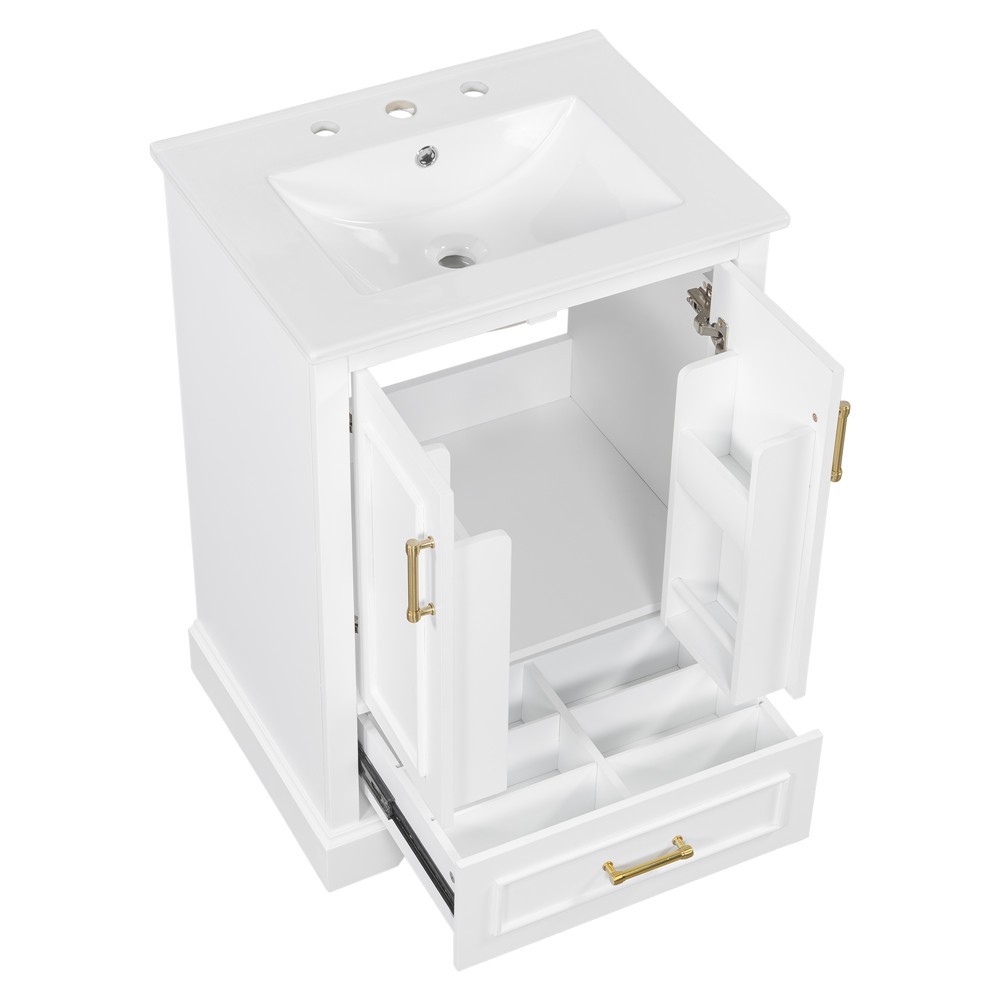 24″ Bathroom Vanity w/Ceramic Sink, Freestanding Bath Vanity Door Cabinet,Drawer