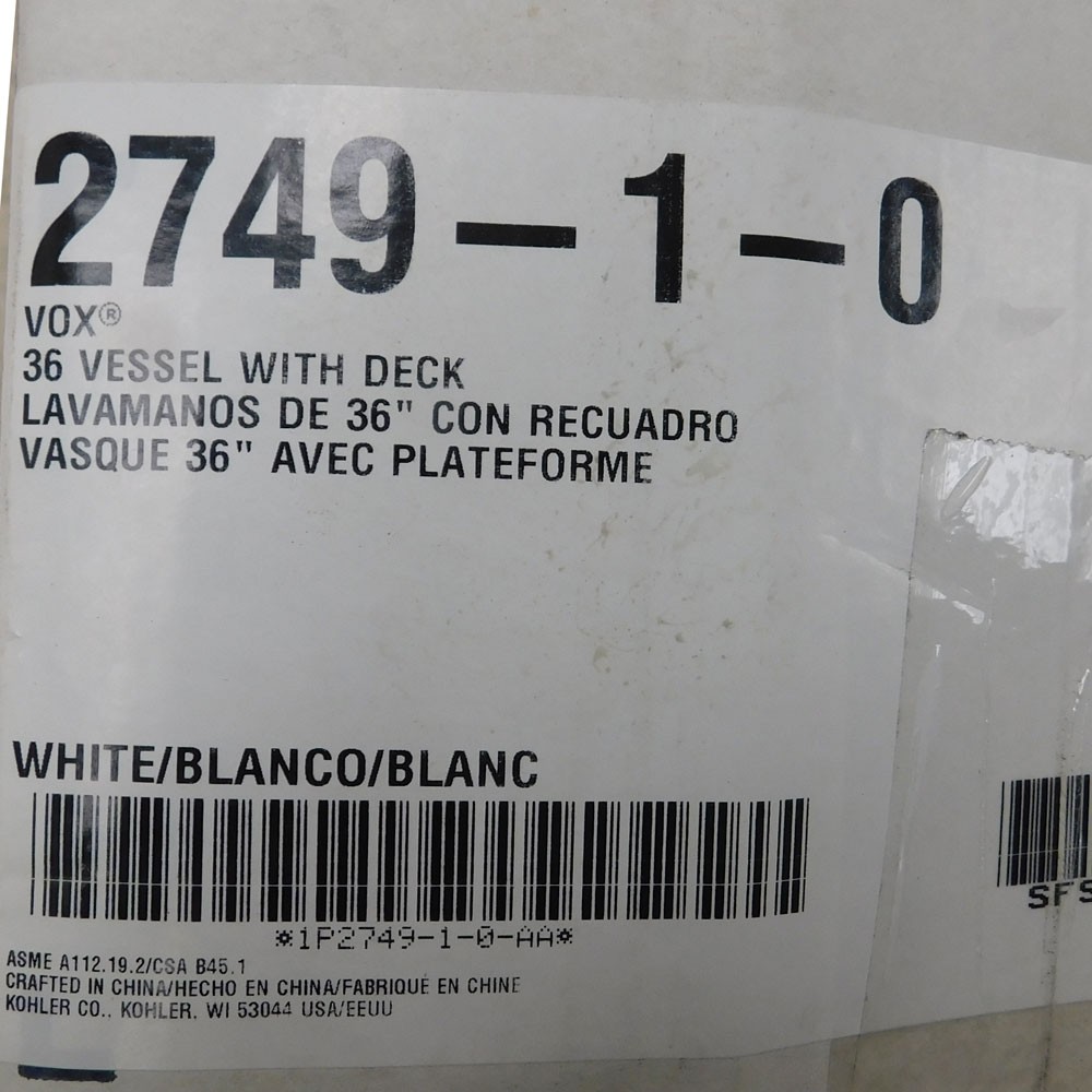 Kohler K-2749-1-0 Vox Bathroom Sink White Rectangular Vessel Drop In 36″ x 20.5″