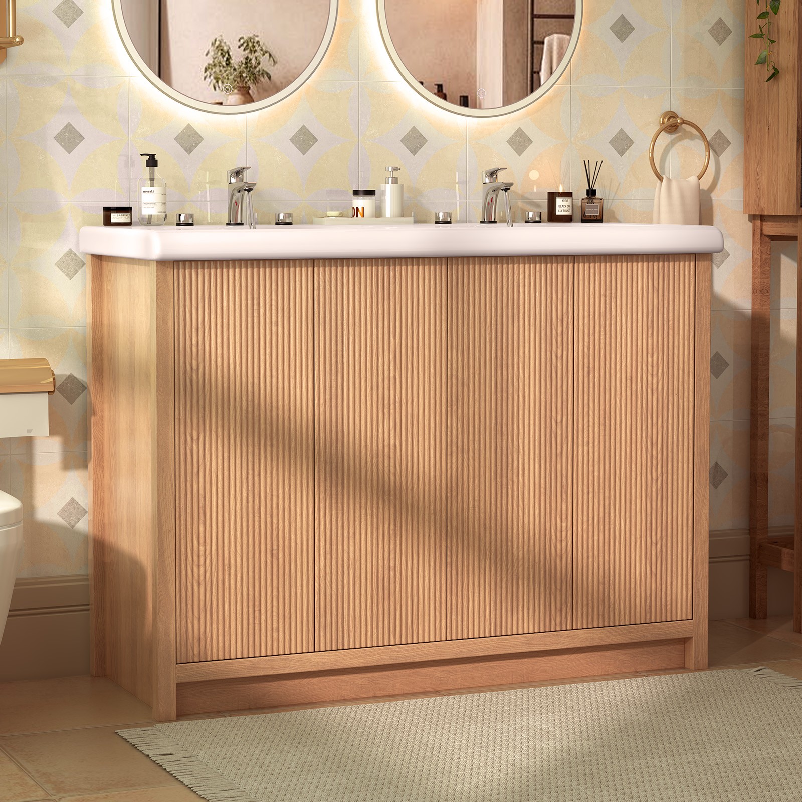 47in Freestanding Double Sink Vanity Cabinet Storage Vanity Bathroom