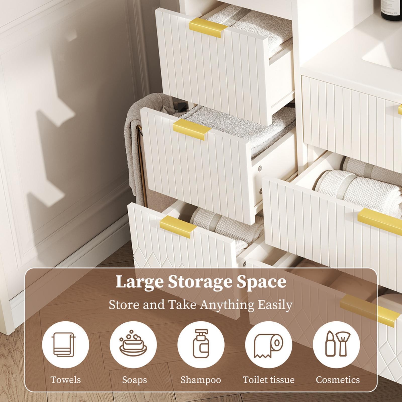 Wall Mounted Floating Cabinet, 12inch Side Cabinet with Drawers, Mutifunctional