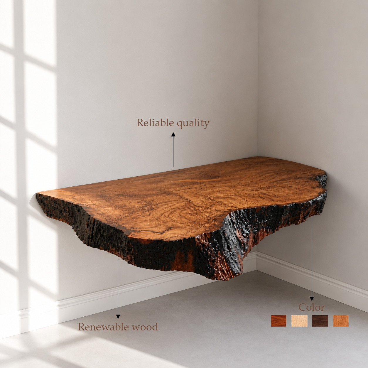 Modern Rustic Solid Wood Vanity – Natural Live Edge Bathroom Sink Console