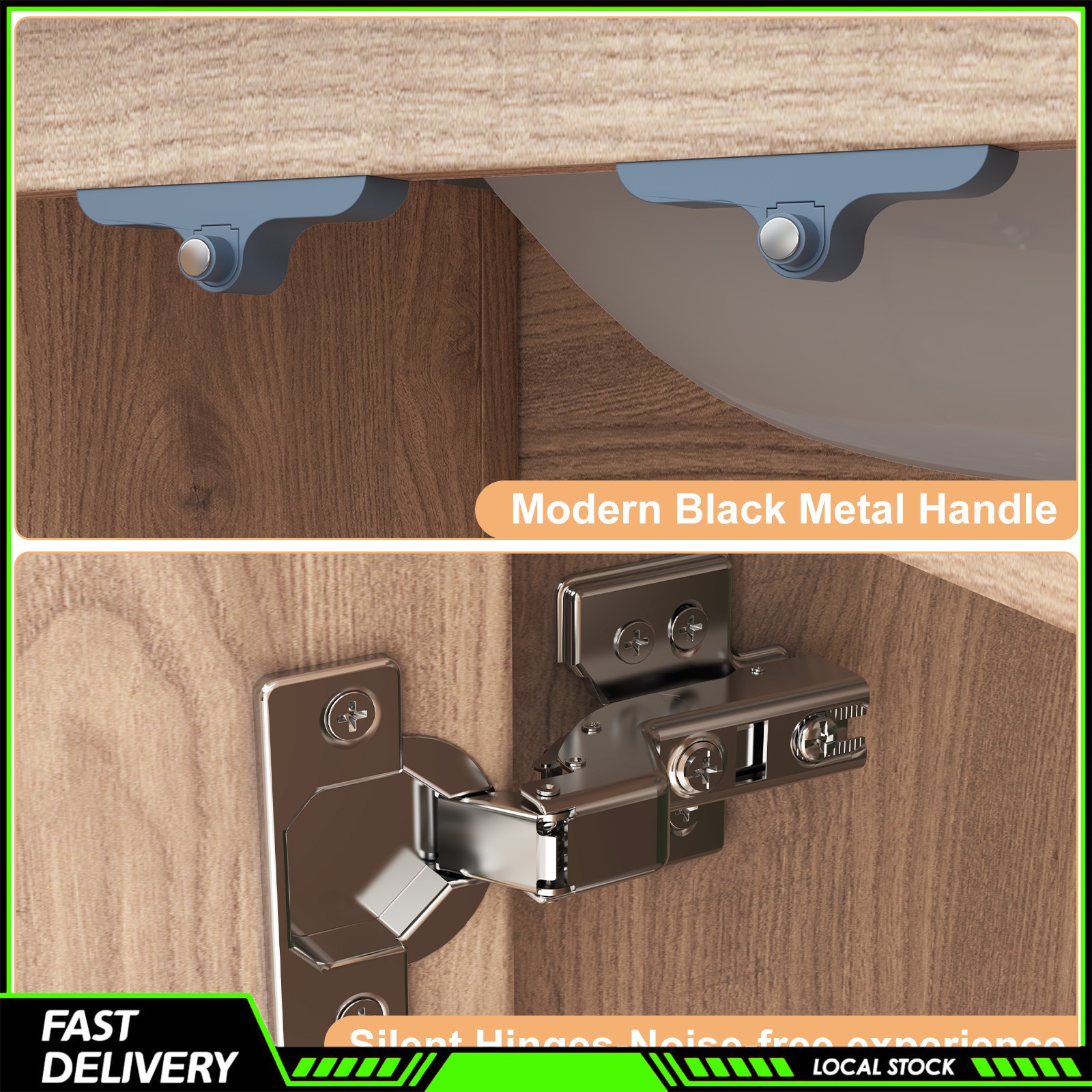 Storage Cabinet 47.3 Inch Modern Wood Grain Bathroom Vanity Double Ceramic Sink