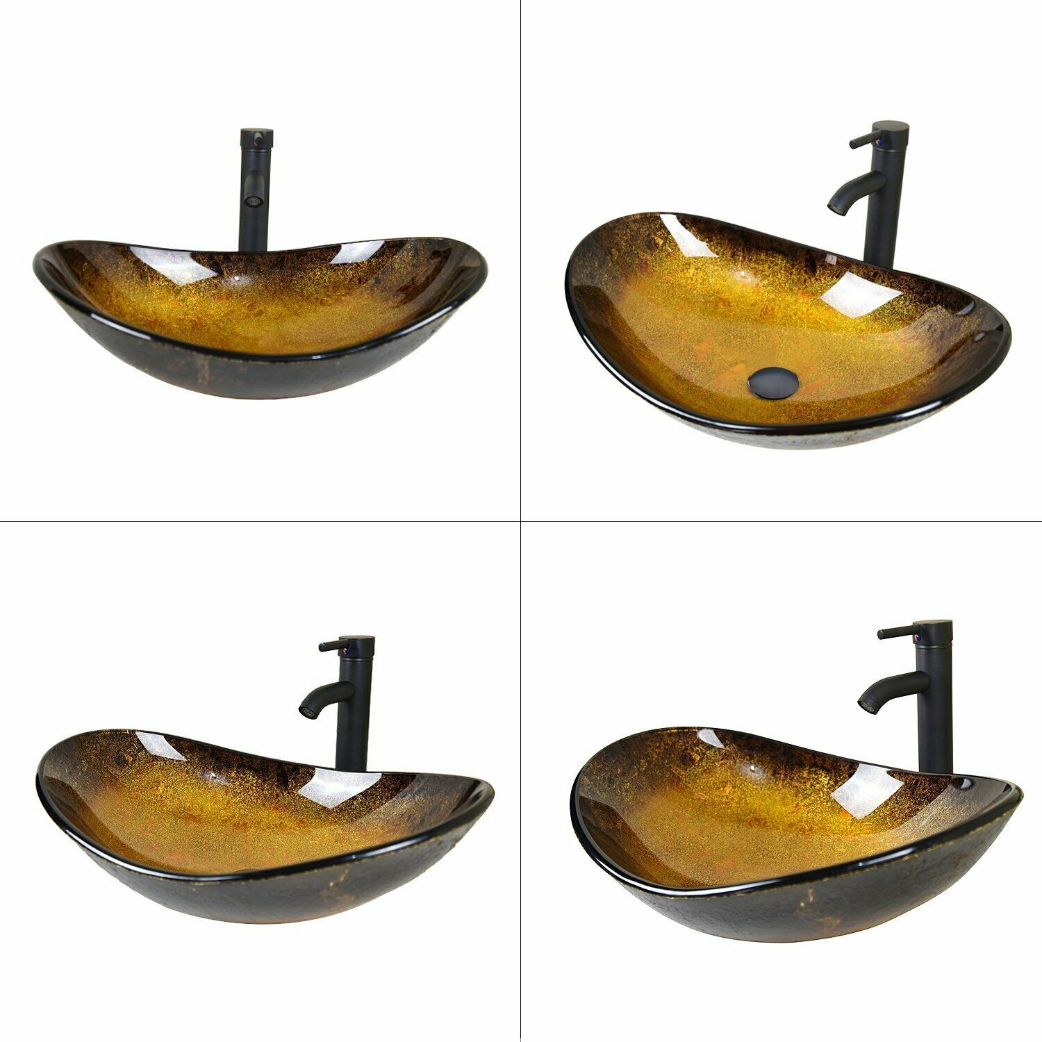24″ Bathroom Vanity with Glass Sink Mirror Pop-Up Drain and Faucet