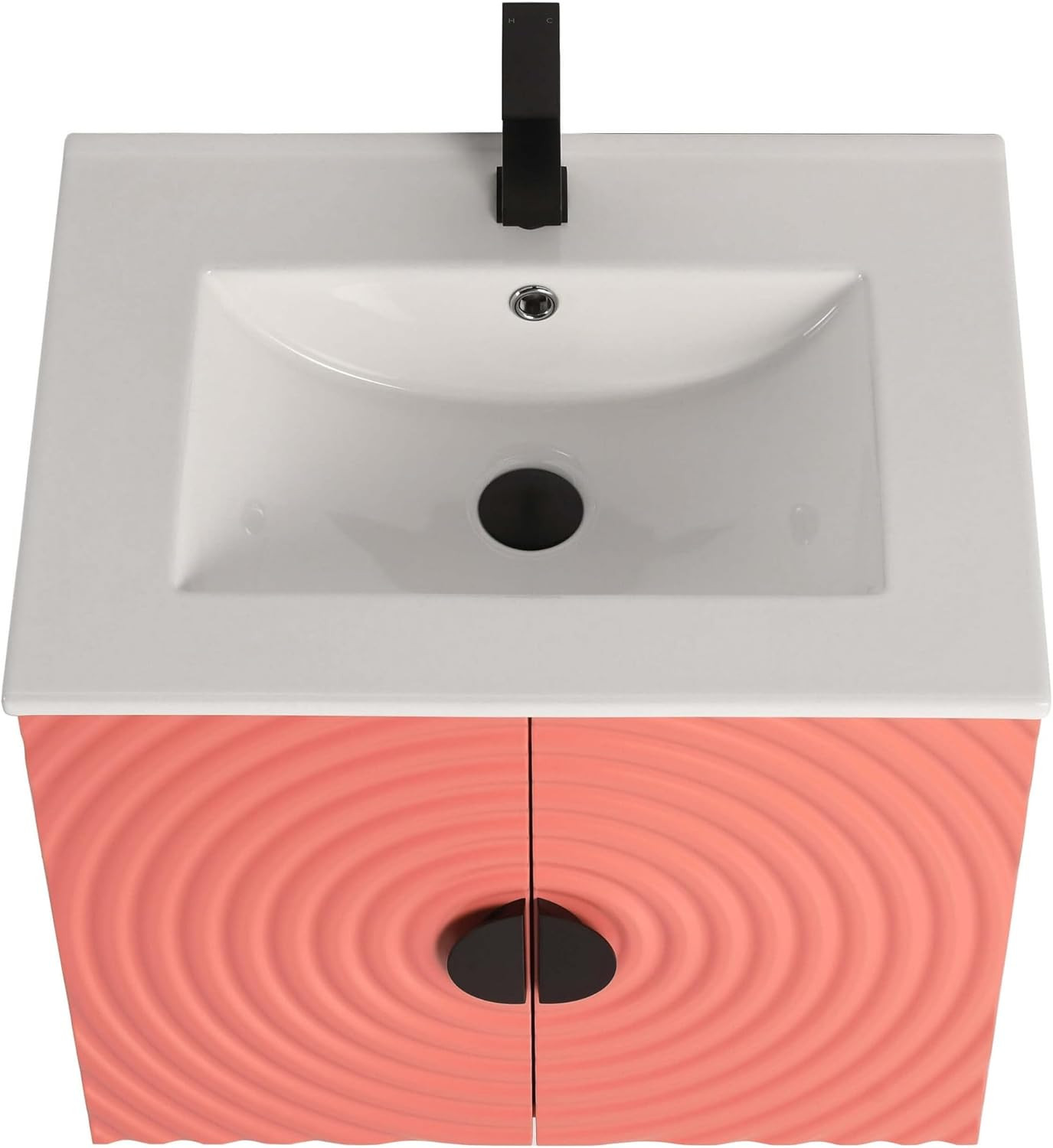 Coral Pink 24″ Floating Bathroom Vanity with Sink & Stylish Fluted Doors