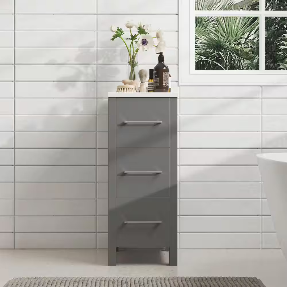 12 In. W X 18.5 In. D X 30 In. H Bath Vanity Side Cabinet in Grey with Engineere