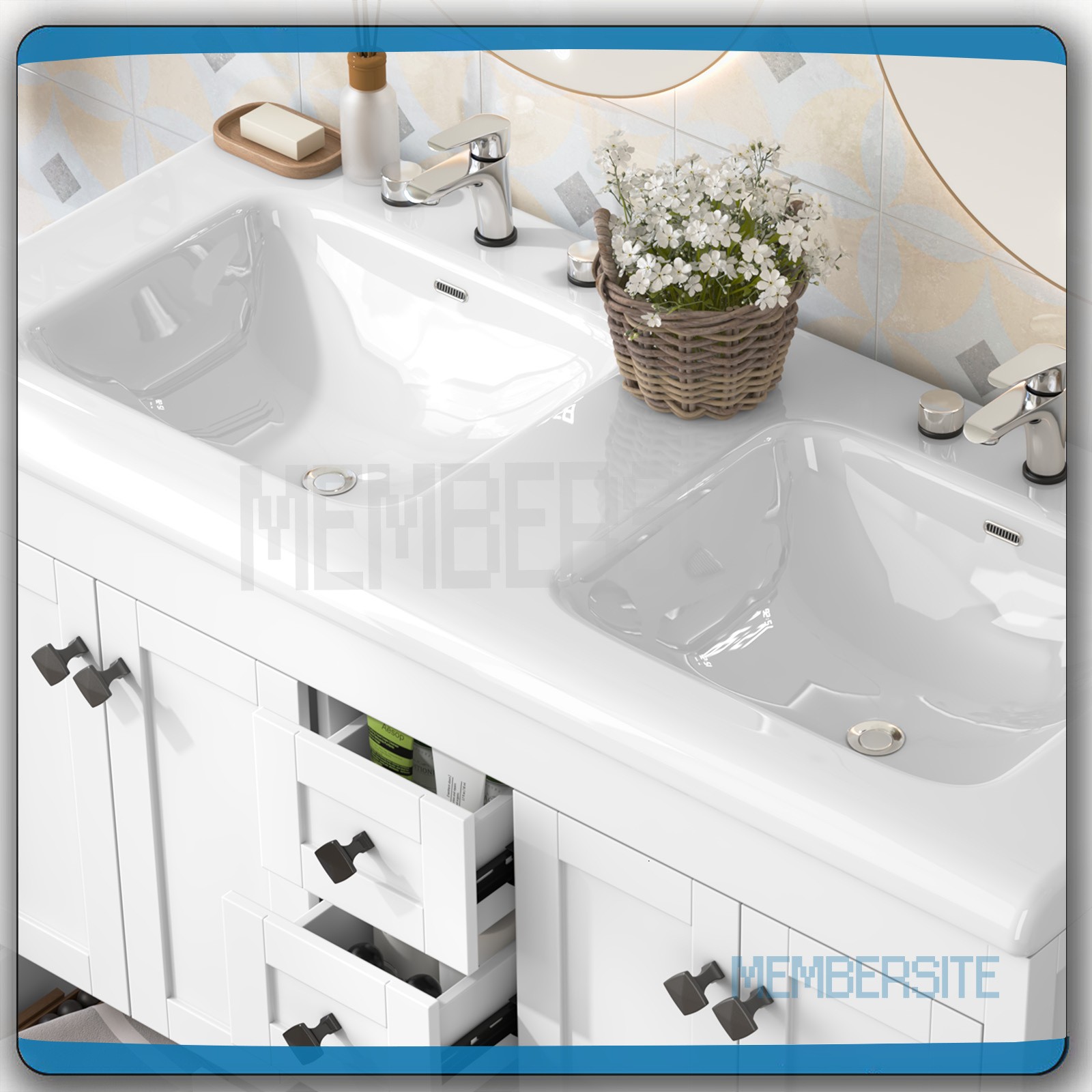 Bathroom Cabinet 47.3″ Vanity Top w/2 Sinks ,6 Drawers Bathroom Vanity Cabinet