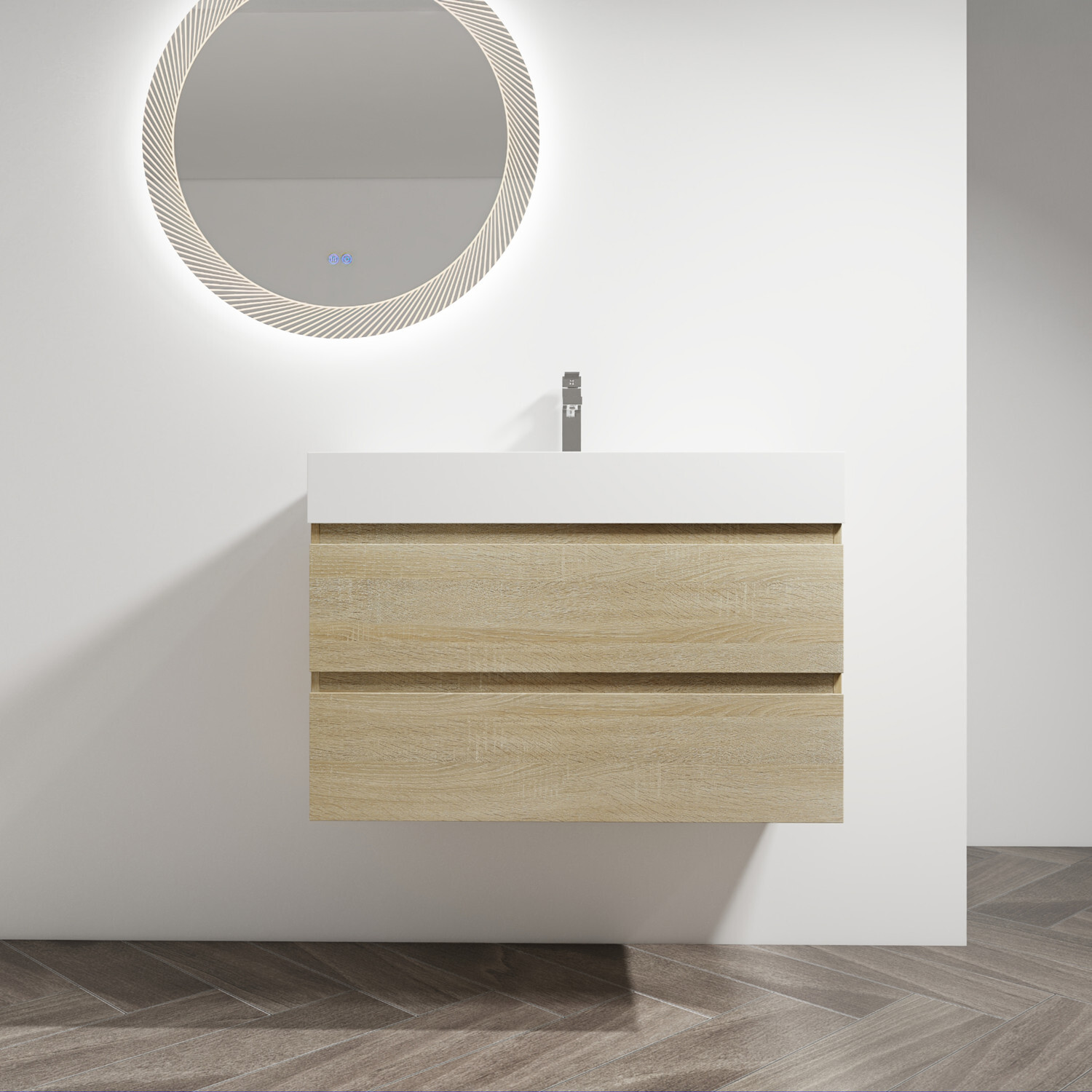 24″ 30″ 36″ Wall Mounted Bathroom Vanity w/Sink,Floating Vanity Cabinet,2 Drawer
