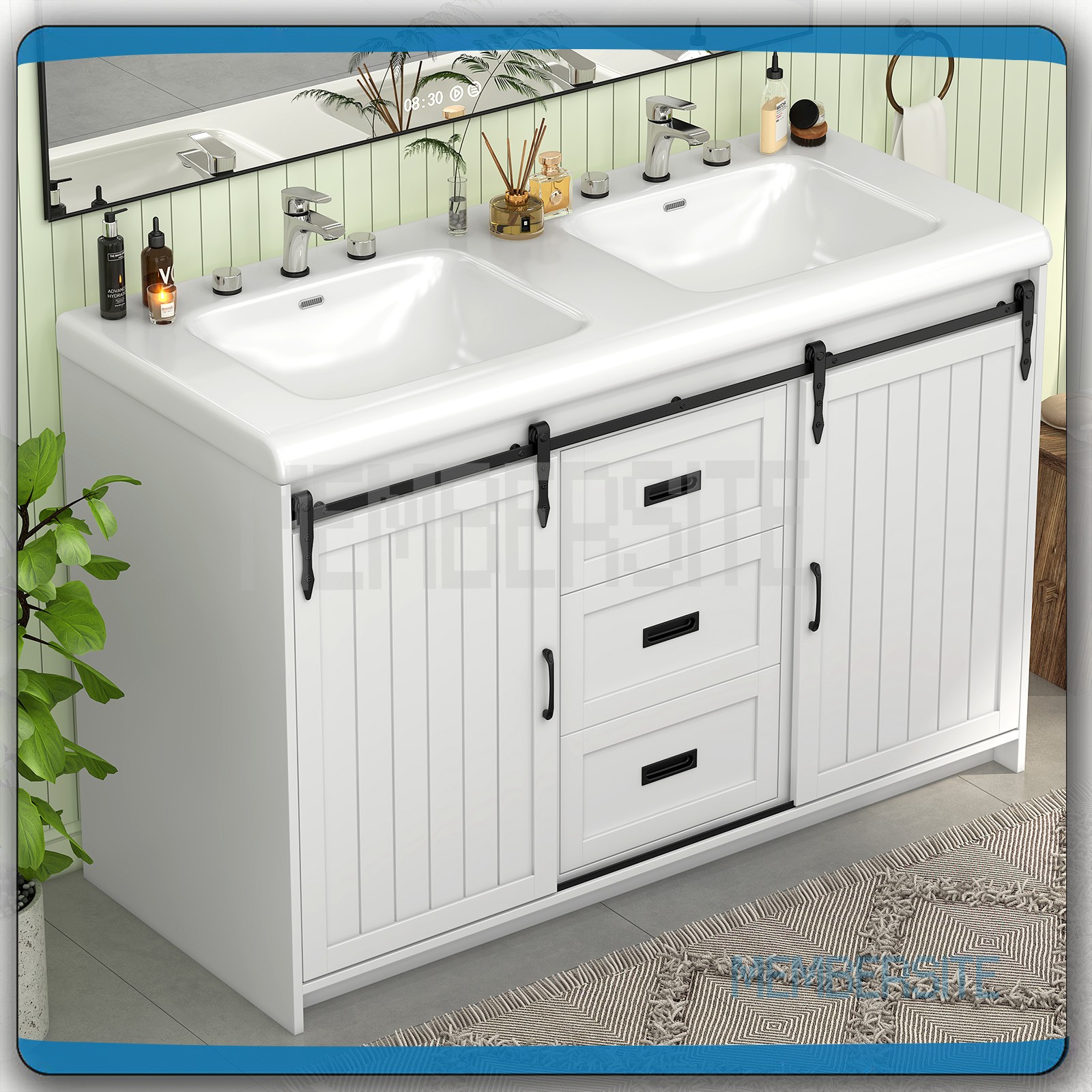 Bathroom Vanity 47.3″ Bathroom Sink Cabinet w/Sinks and Sliding Doors ,2 Drawers