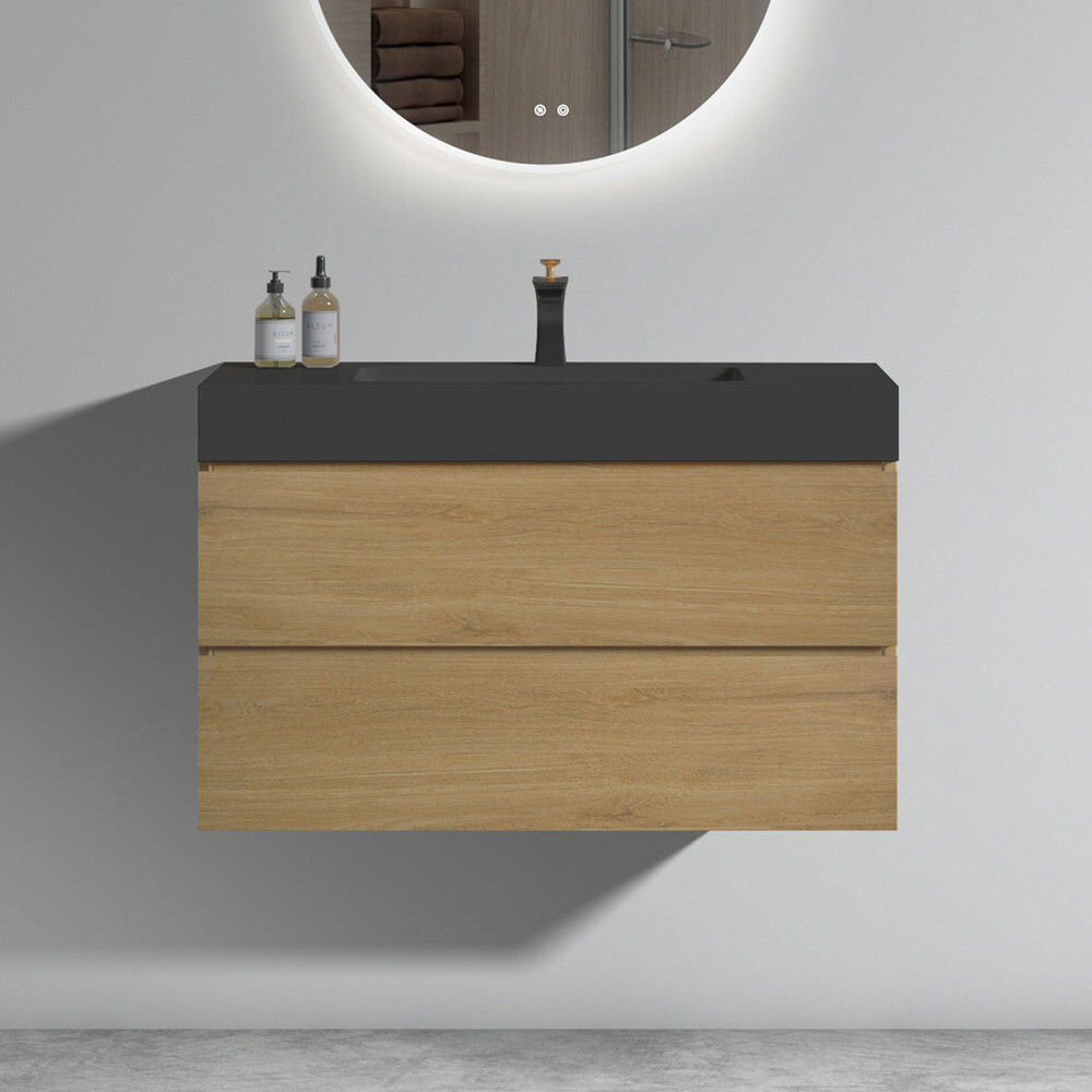 24″ 30″ 36″ Wall Mounted Bathroom Vanity with Sink, Floating Cabinet, 2 Drawers