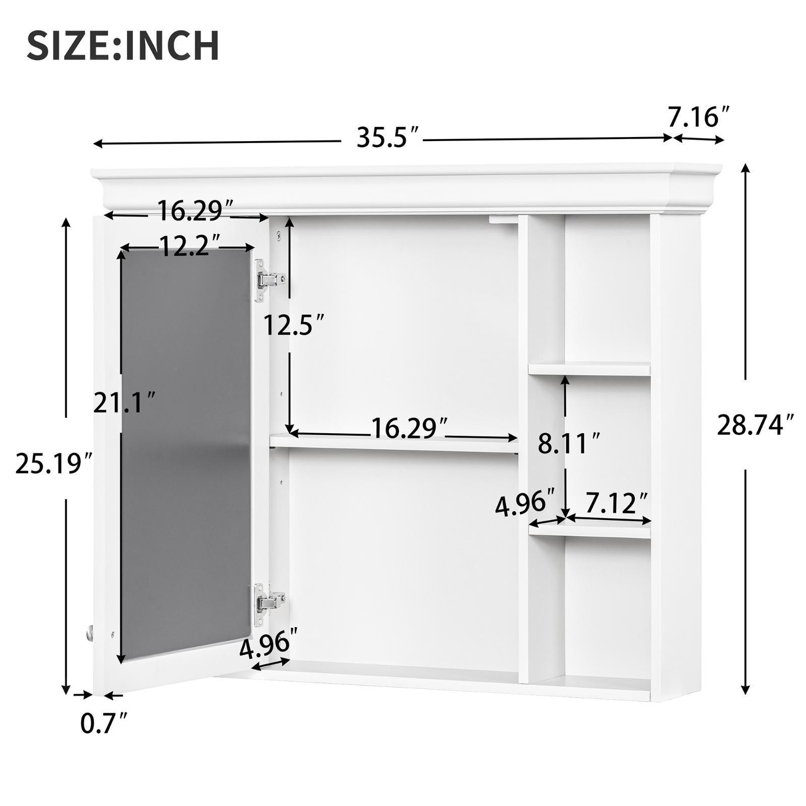 Elegant White Mirror Door Bathroom Cabinet Wall Mounted Modern Storage Shelves