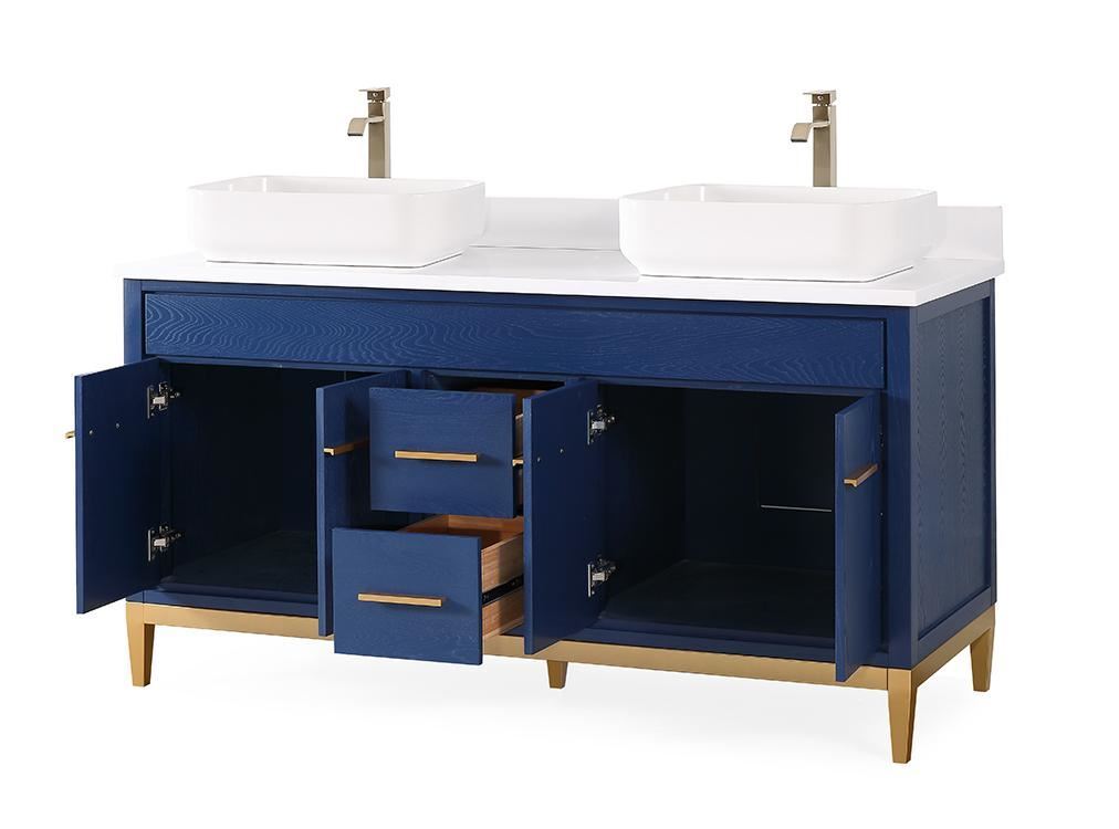 60″ Tennant Brand Navy Blue Beatrice Vessel Sink Bathroom Vanity 9960-VB60-QT