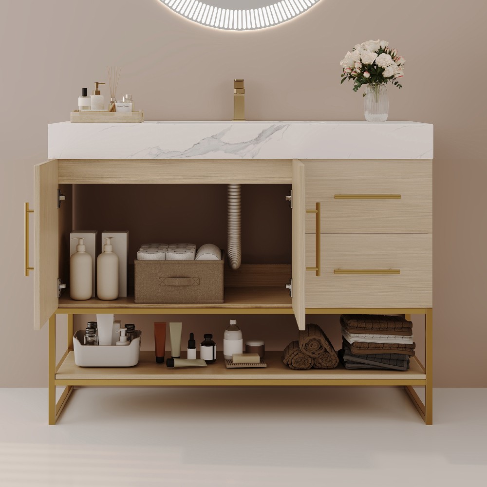 36″ Free-Standing Bathroom Vanity w/Seamless Ceramic Sink & Sintered Stone Top