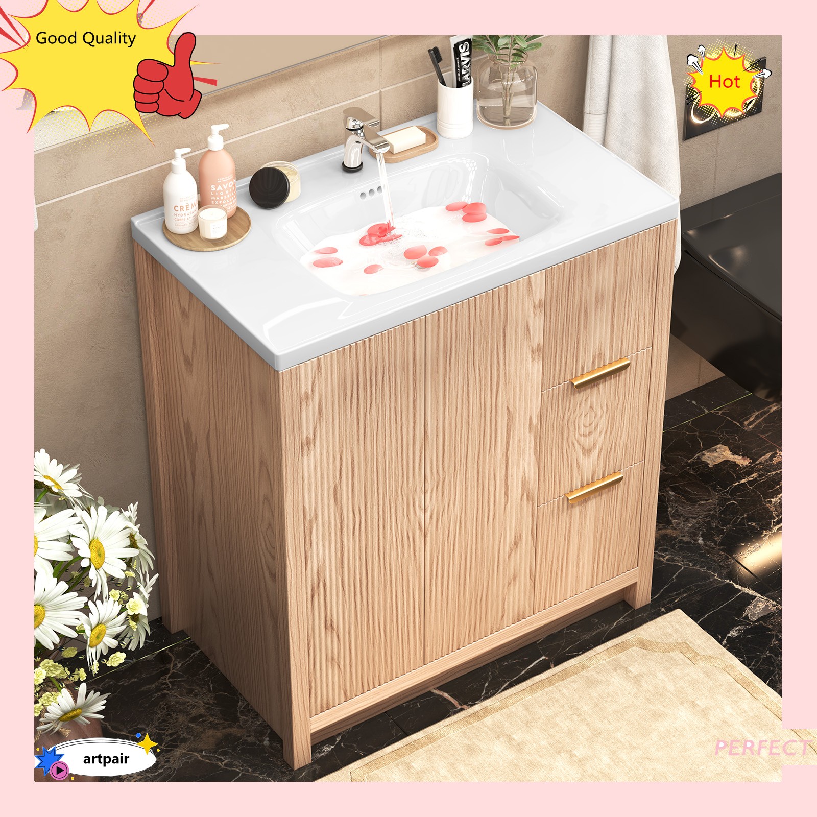 31 Inch Vanity Wood Bathroom Vanity Cabinet W/ Countertop Ceramic Sink USA STOCK