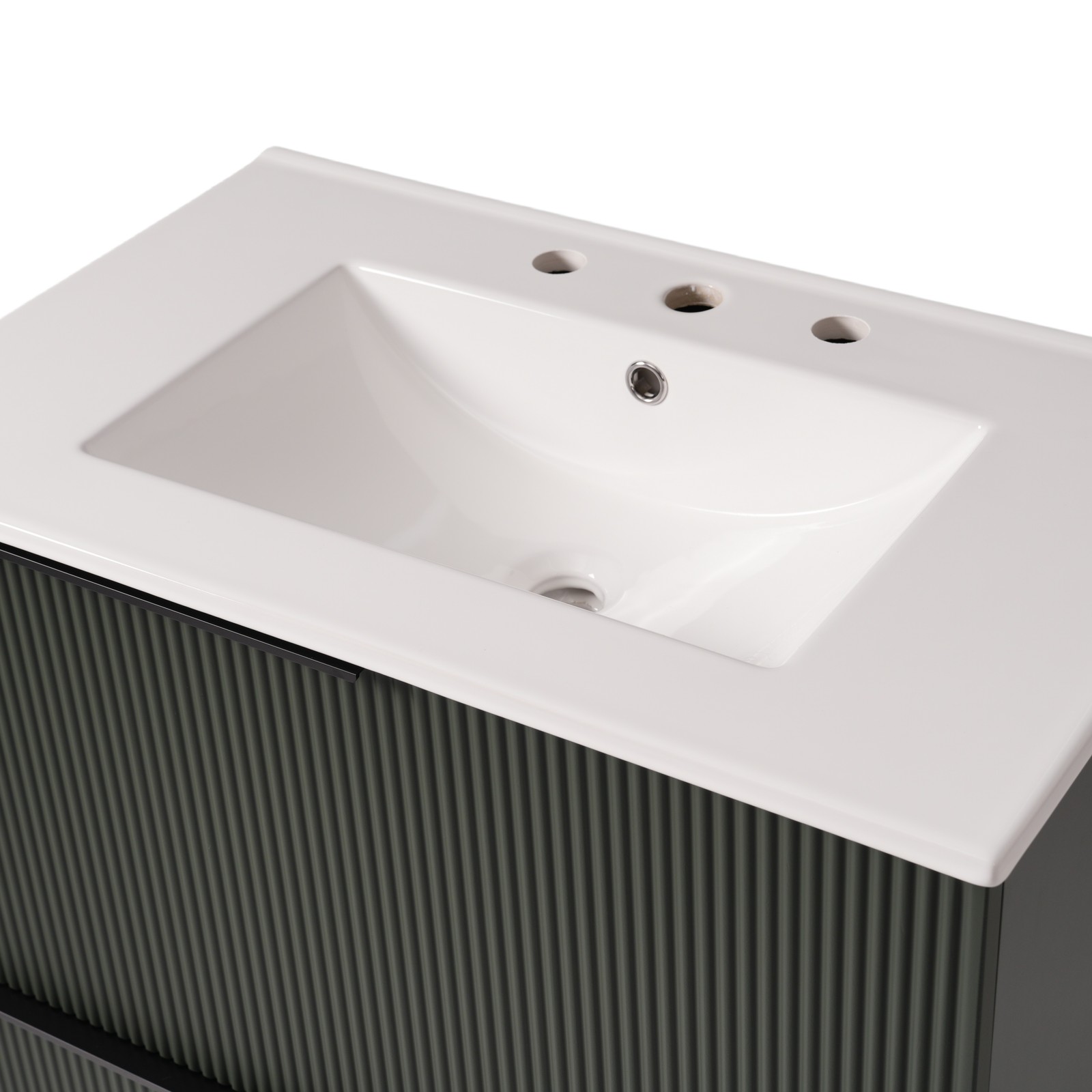 30″ Green Fluted Bathroom Vanity with Ceramic Sink & Soft Close