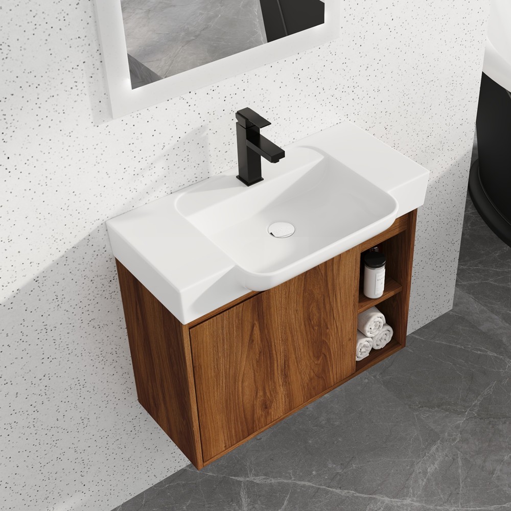 24″ 28″ Wall Mounted Bathroom Vanity with Sink, Floating Vanity Cabinet, Shelves