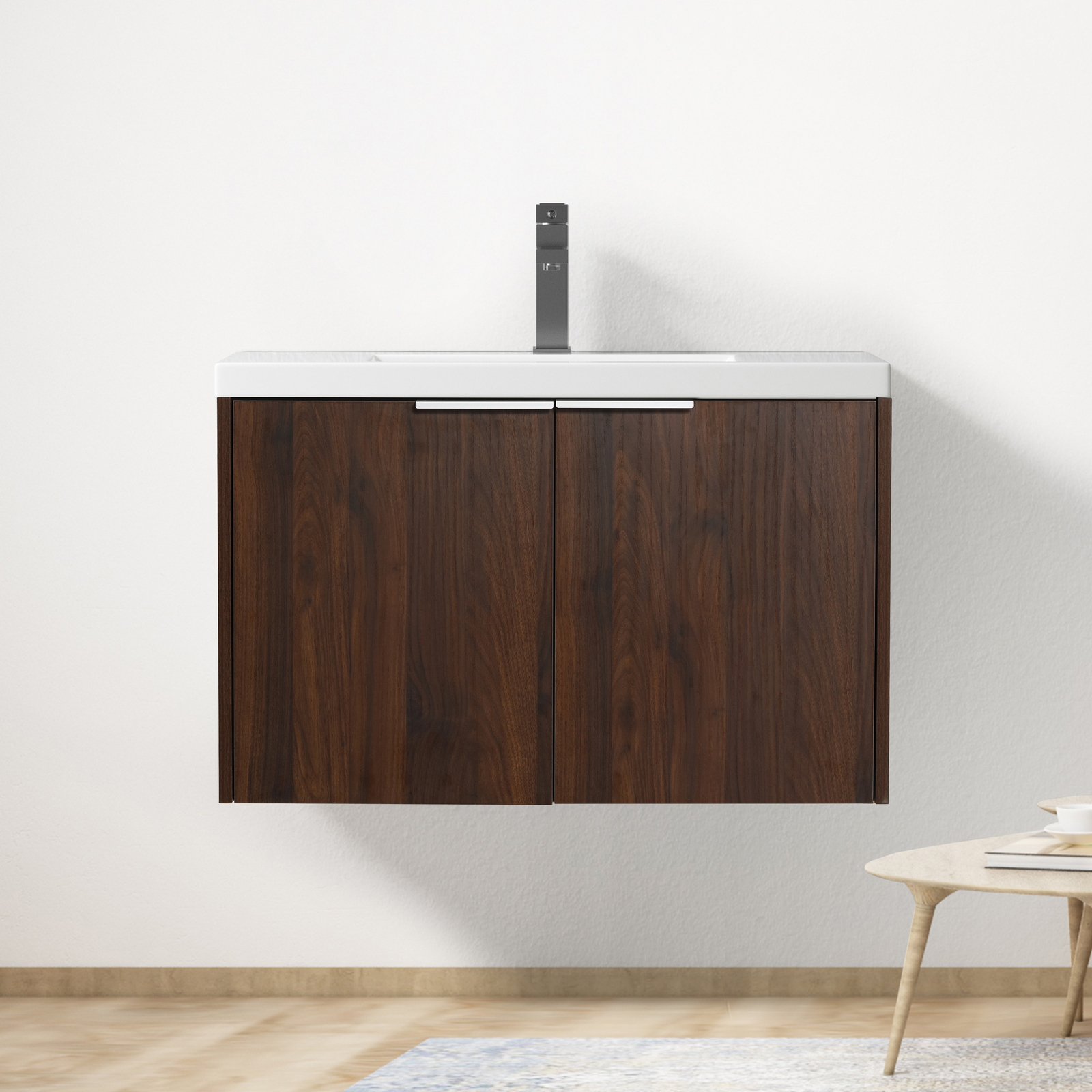 Bathroom Vanity with Sink Wall Mounted Wood Vanity and Resin Sink with 2 Doors