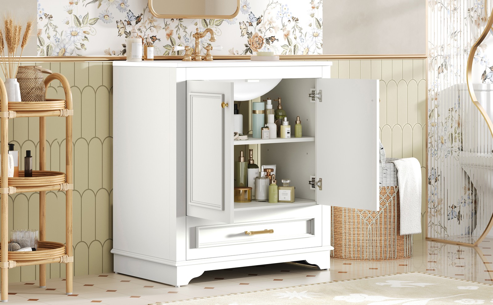 30″ Bathroom Vanity with Ceramic Sink & 2 Soft Closing Doors