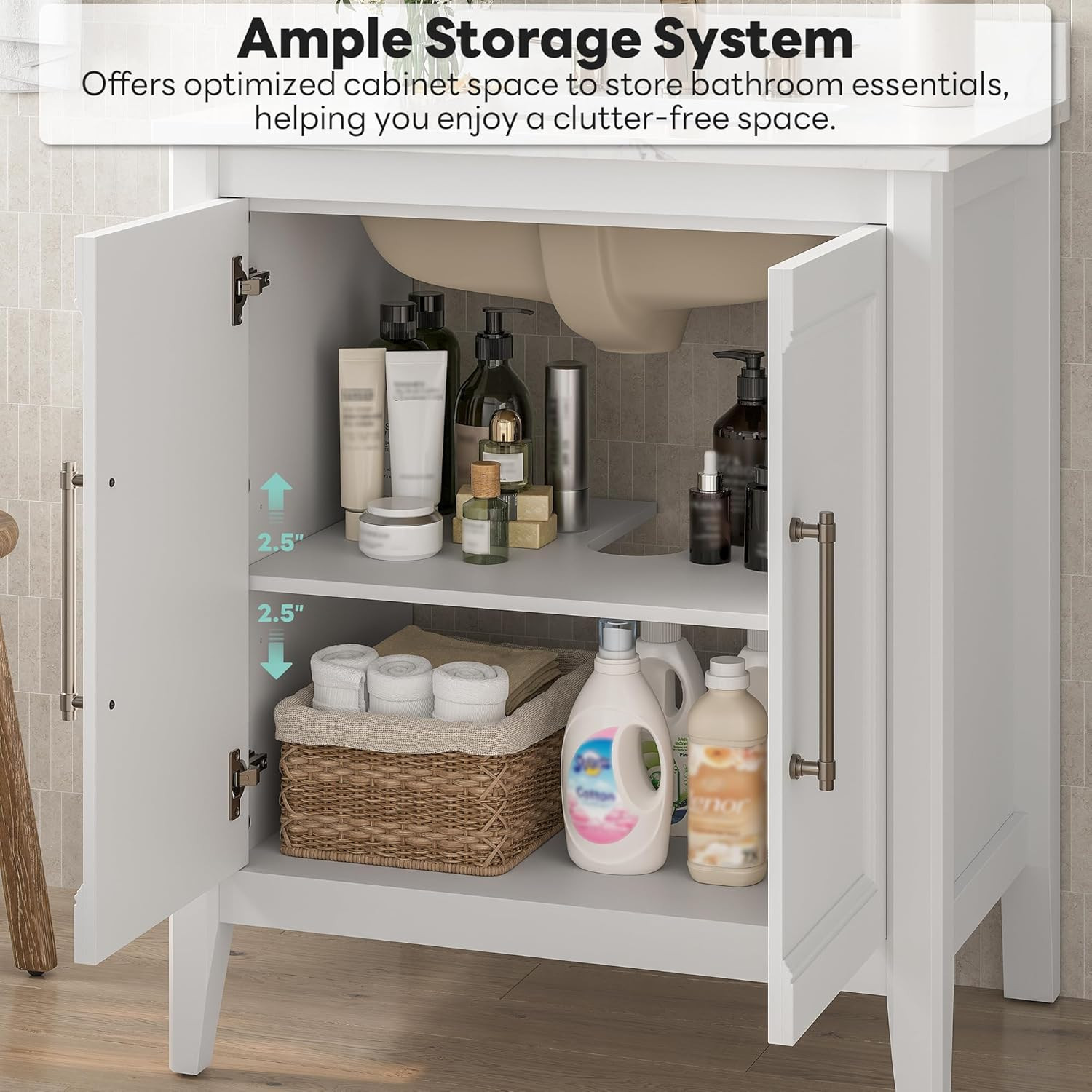 30″ Modern Bathroom Vanity with Sink, Soft-Close Doors & Engineered Stone Top