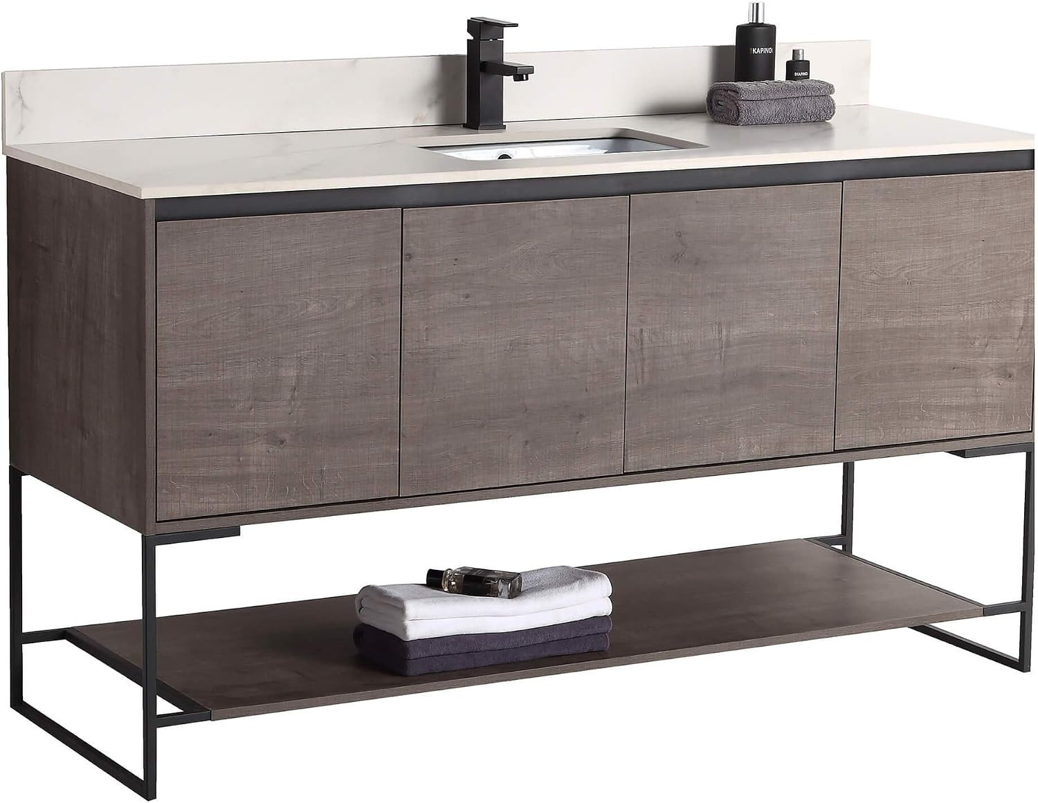 60 Inch Bathroom Vanity with Sink – Modern Knob Free Design, Elegant Space-Savin