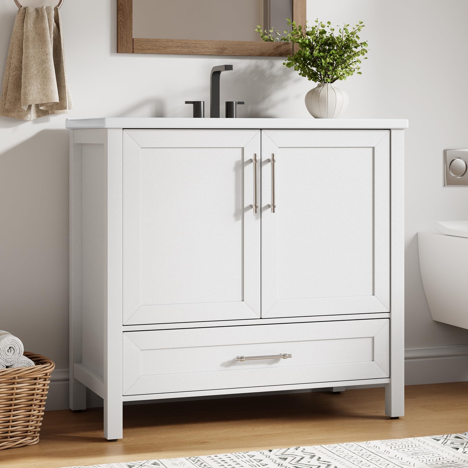 24″ 30″ 36” Bathroom Vanity w3 Sink, Freestanding Bath Cabinet 2 Doors, Drawer
