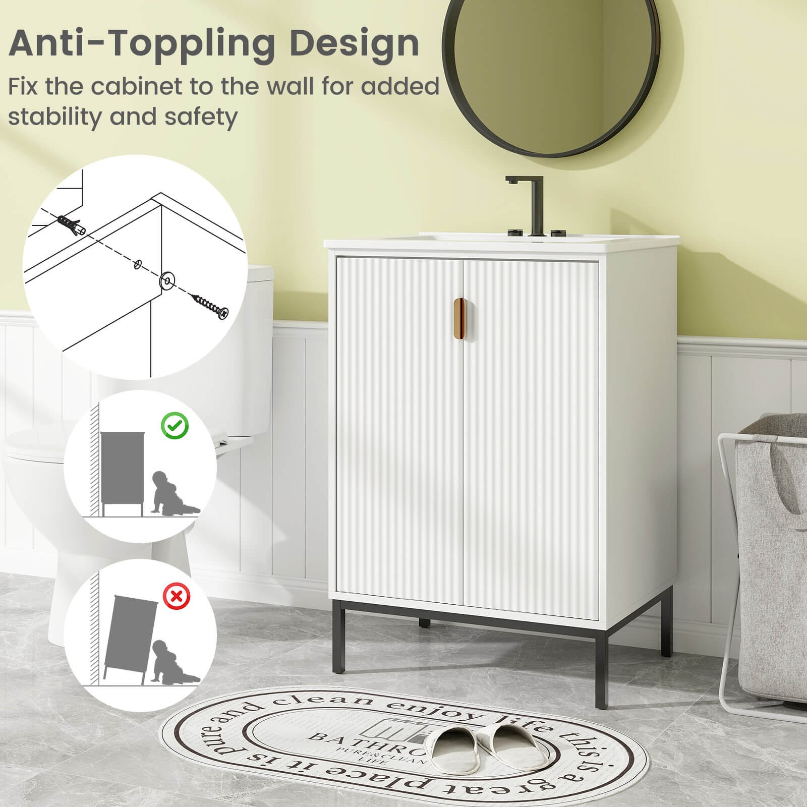 Bathroom Vanity with Sink Combo 24 Inch Freestanding Bathroom Sink Cabinet White