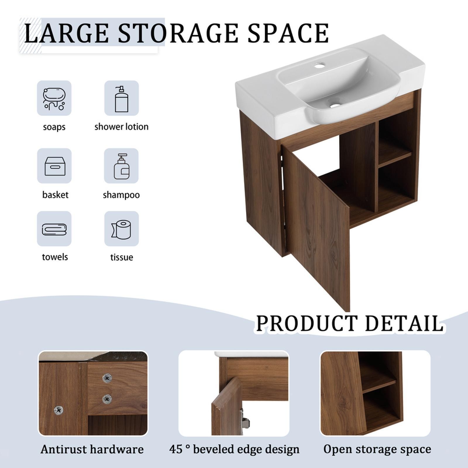 Eco Paint Board Bathroom Vanity with White Ceramic Sink Floating Storage Cabinet
