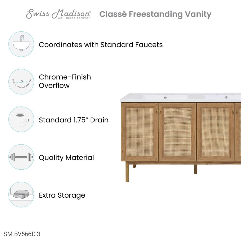 Swiss Madison SM-BV666D-3 Classe 60″ – Golden Oak / White