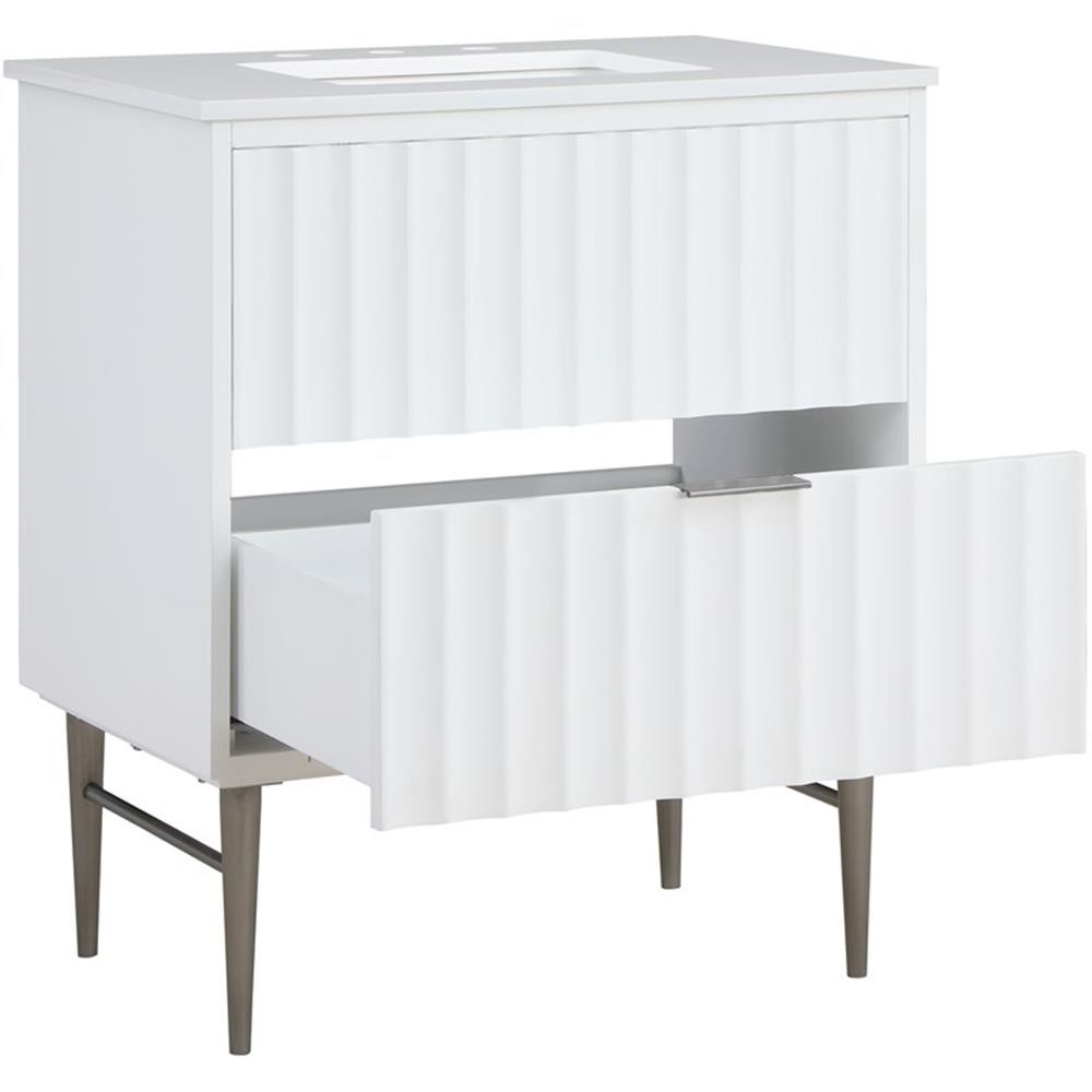 Maklaine Modern / Contemporary Rich White Finish Bathroom Vanity