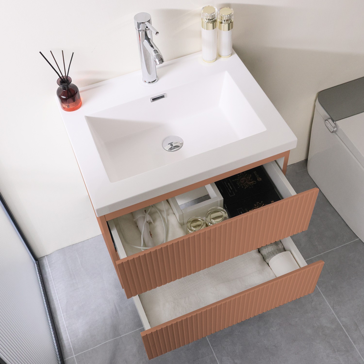 24 in Bathroom Vanity with Resin Sink Wall-mounted Cabinet No Assembly Required